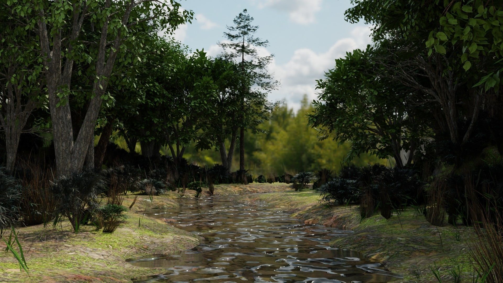 river in woods 3D model_2