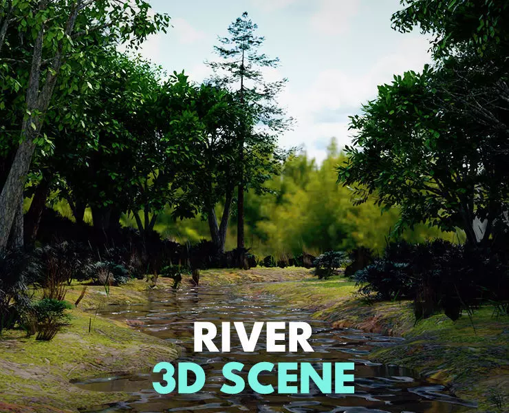 river in woods 3D model_0