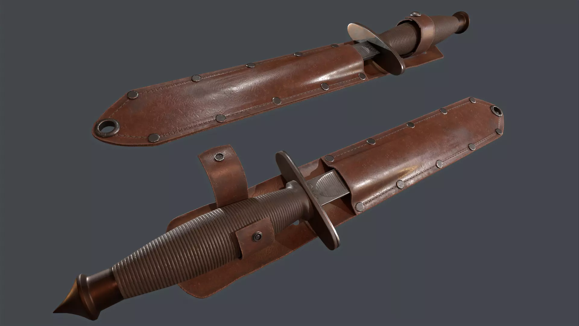 Low poly WW2 Case Stiletto Fighting Knife Low-poly 3D model_0
