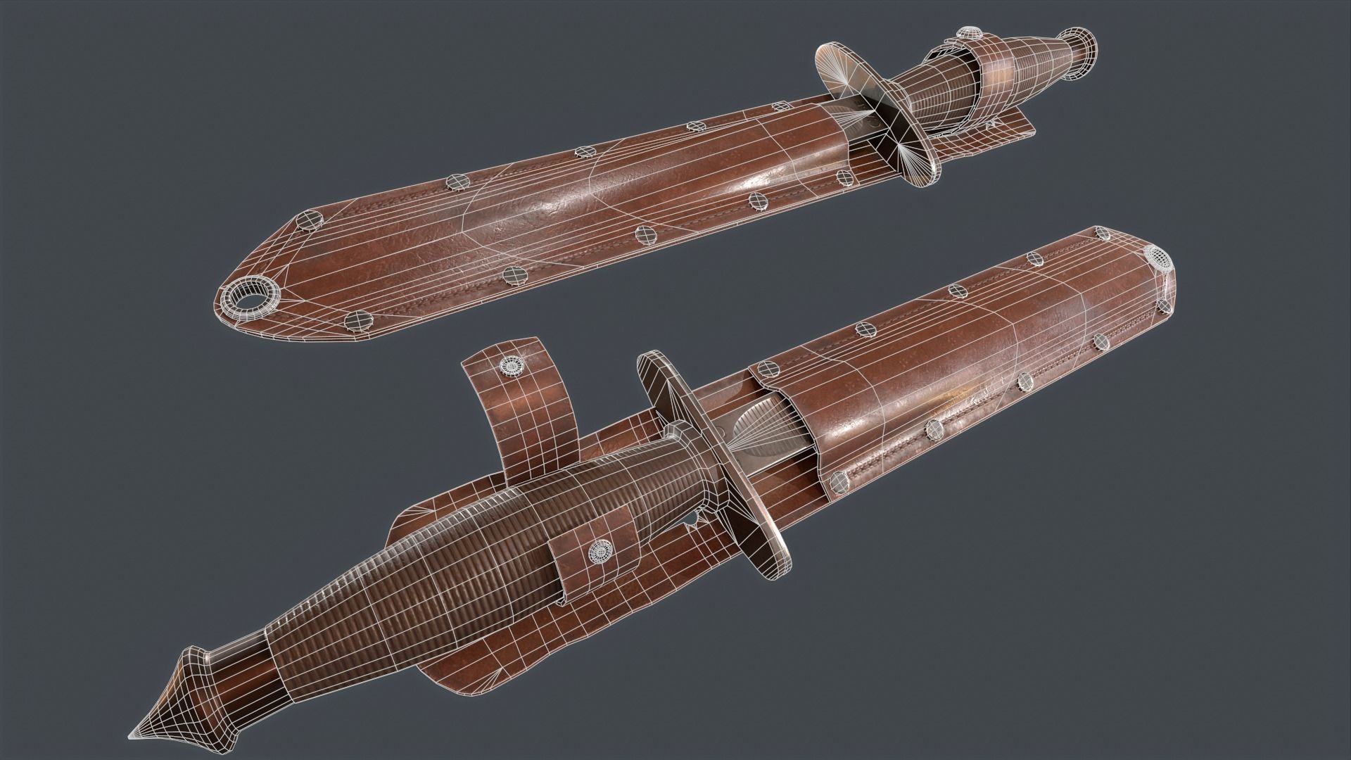 Low poly WW2 Case Stiletto Fighting Knife Low-poly 3D model_4