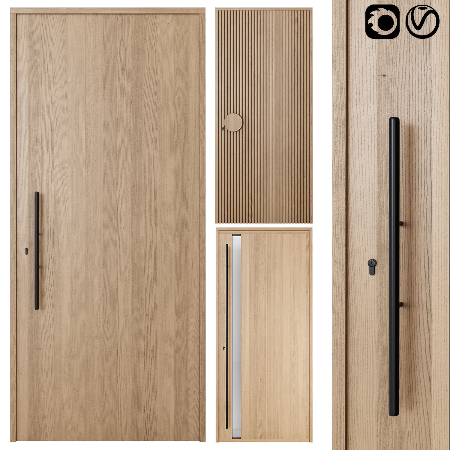 Oak Entrance Doors 3D model_13