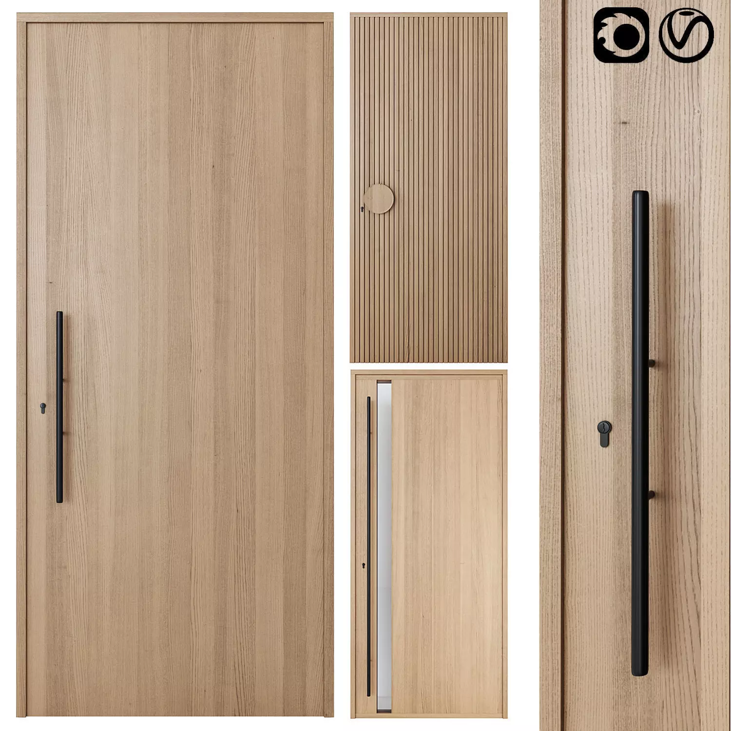 Oak Entrance Doors 3D model_0