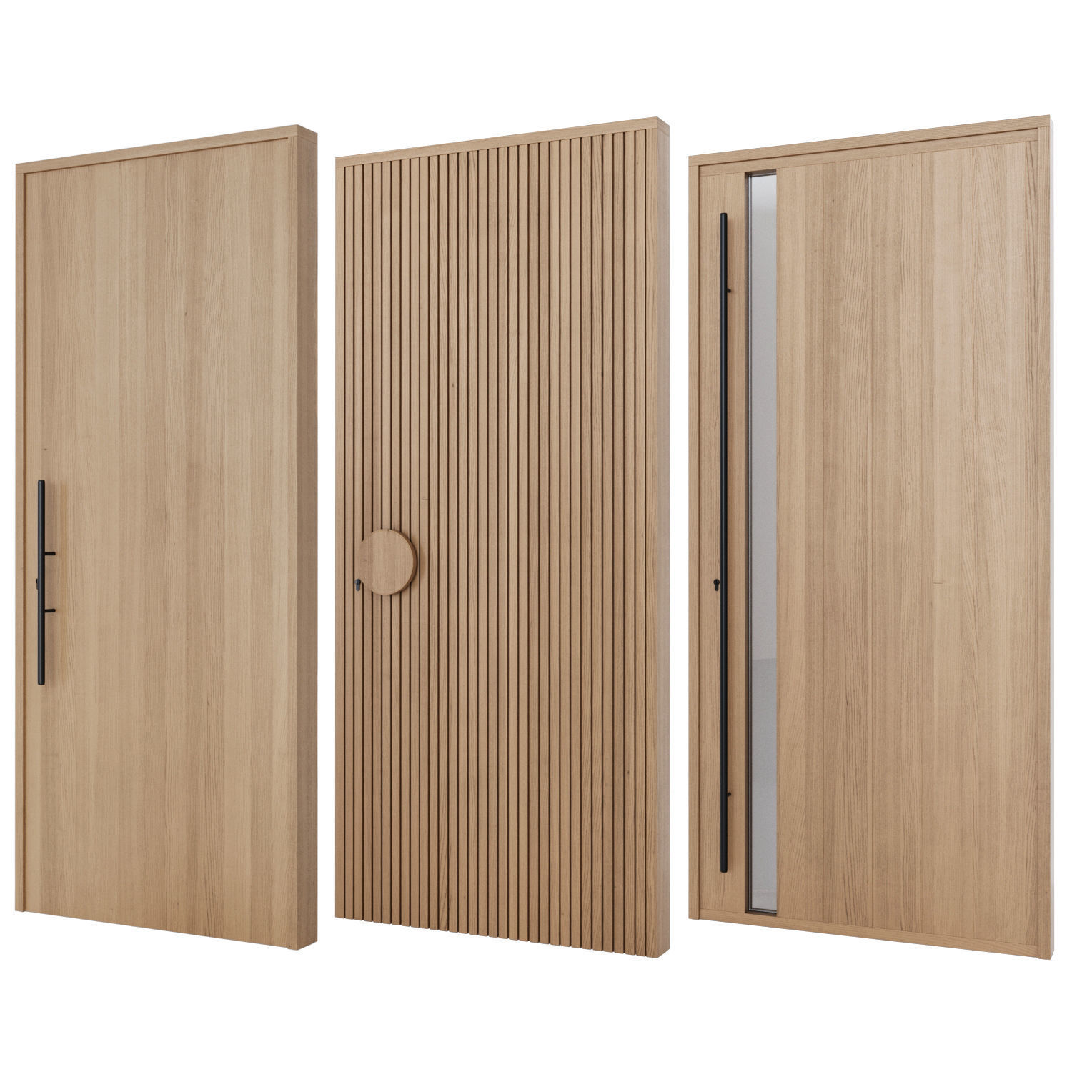 Oak Entrance Doors 3D model_2