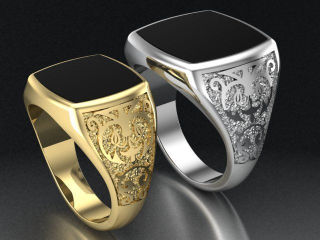 mens ring with black onyx Two options 3D print model_4