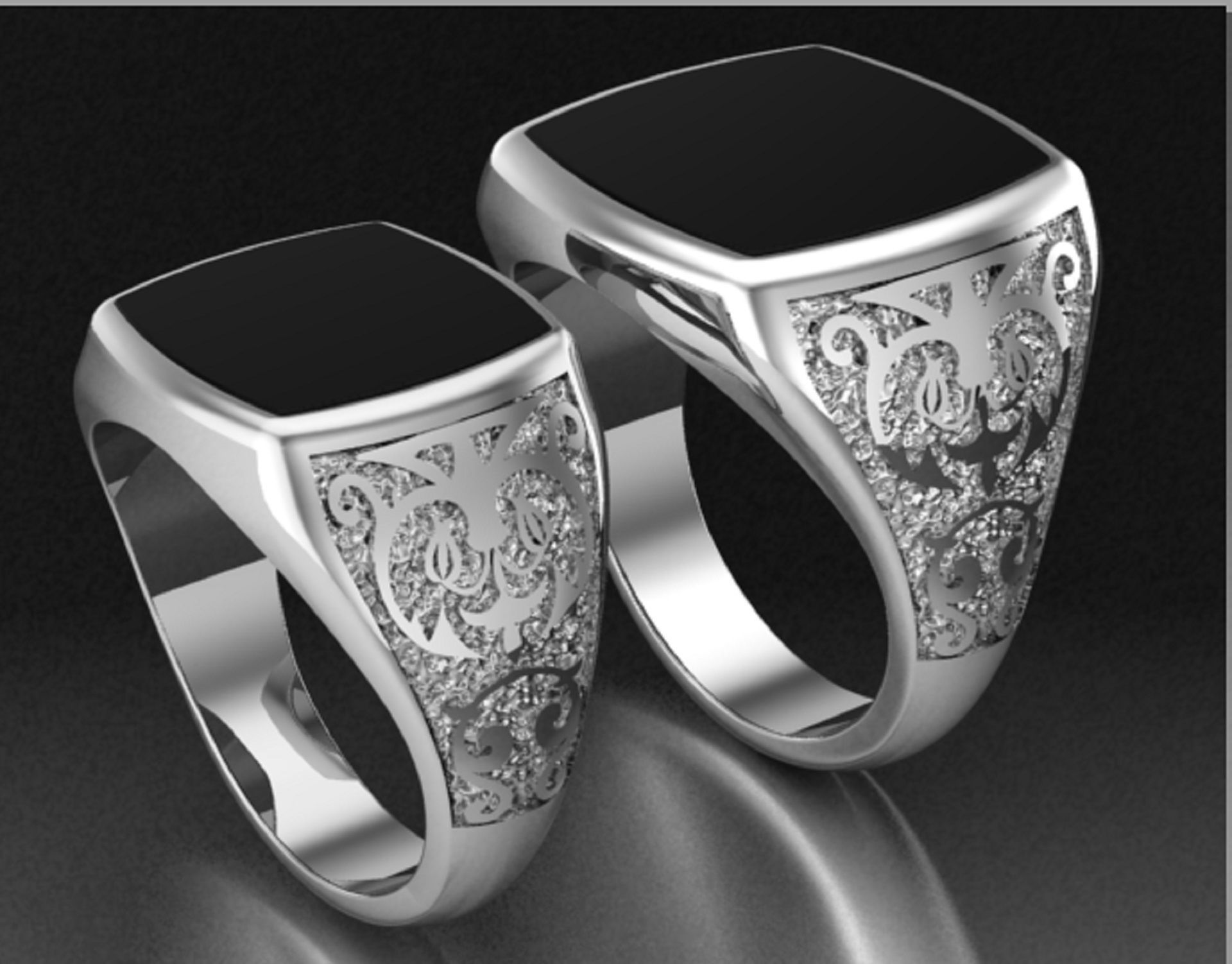 mens ring with black onyx Two options 3D print model_3