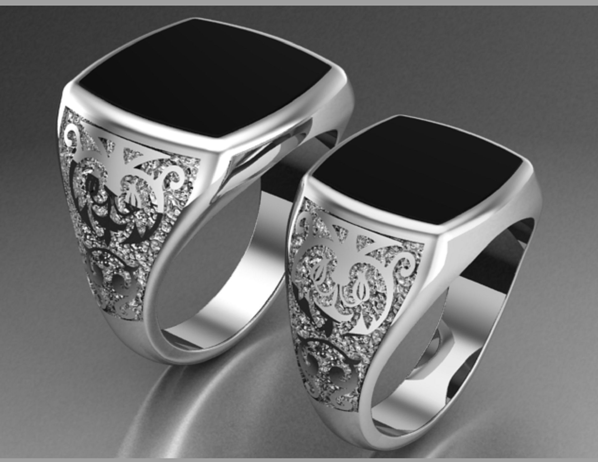 mens ring with black onyx Two options 3D print model_5