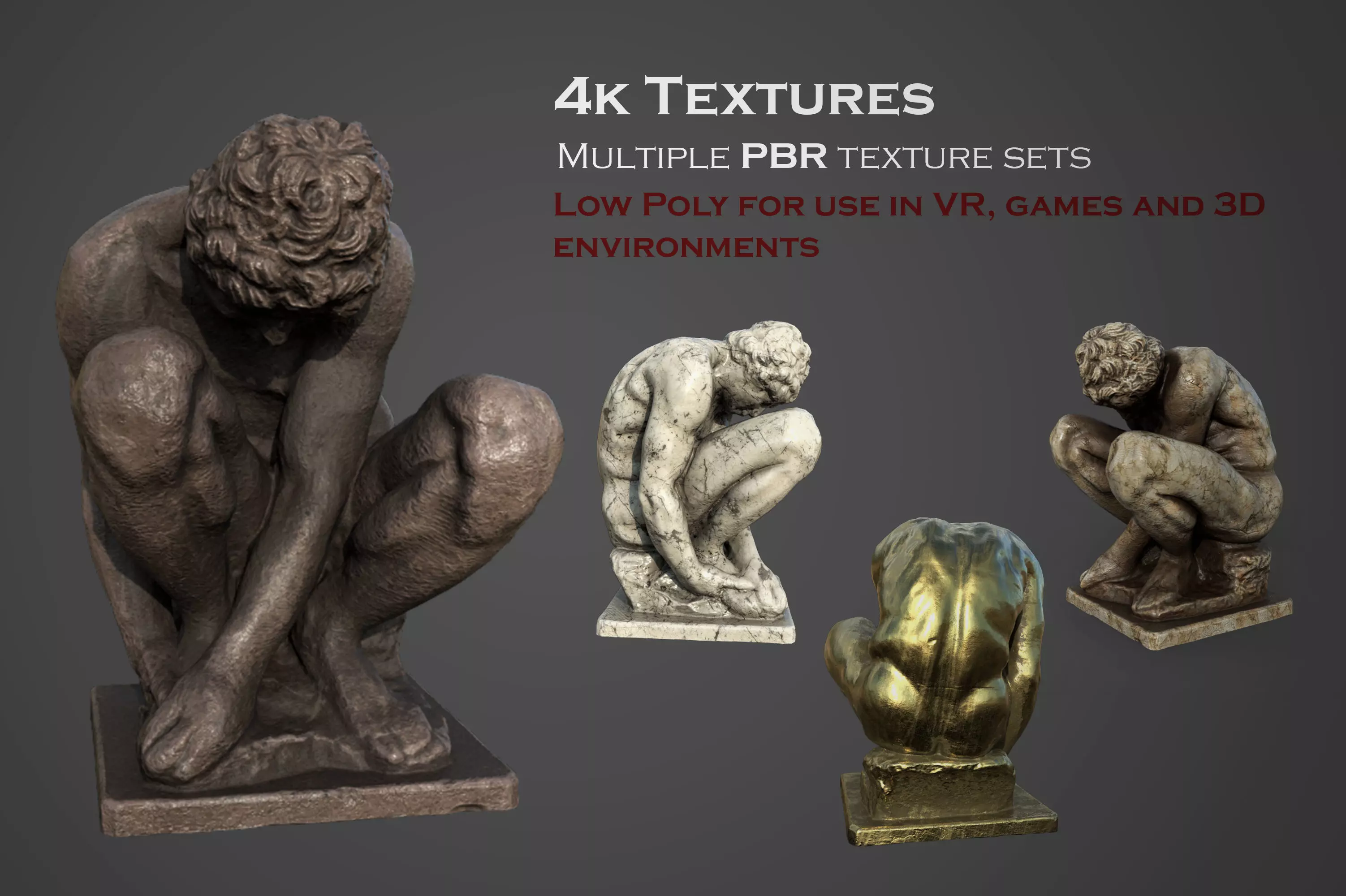 The Crouching Boy statue Low-poly 3D model_0