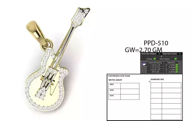 Guitar Music instrument pendant 3dm 1render detail 3D print model