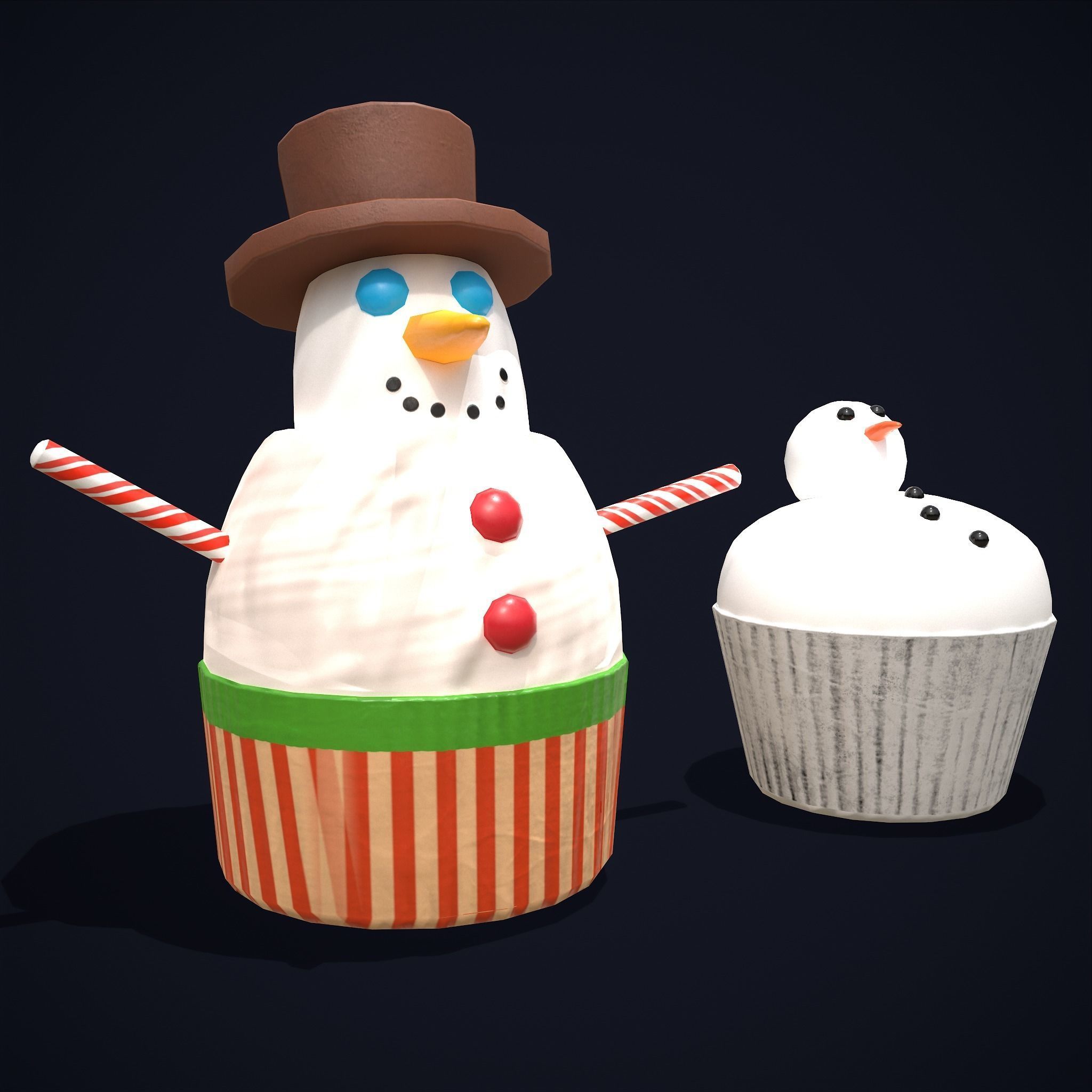 Snow Man Cup Cakes Low-poly 3D model_6