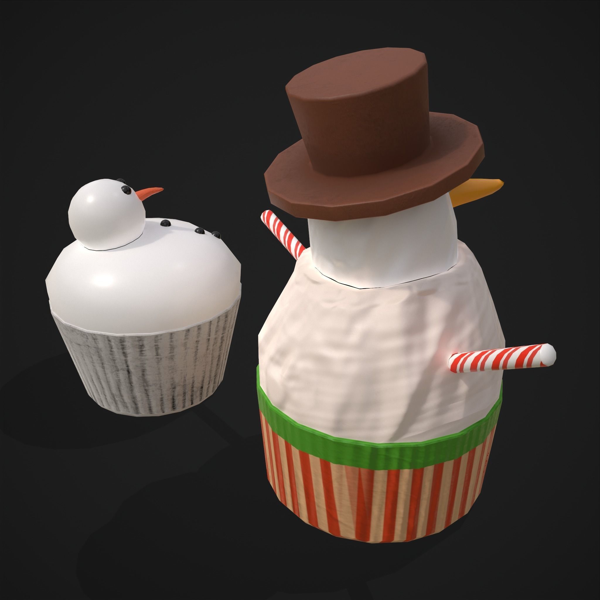 Snow Man Cup Cakes Low-poly 3D model_15