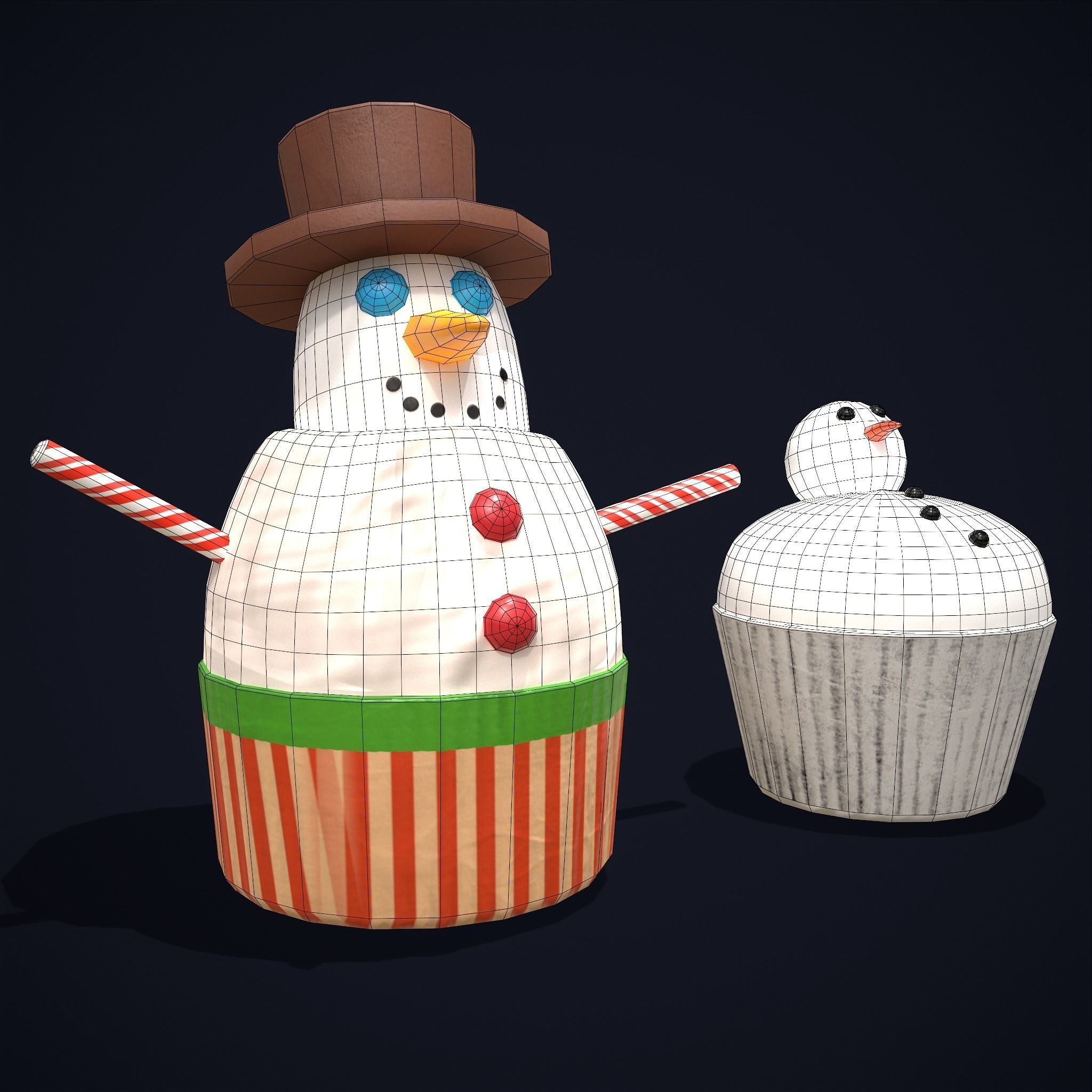Snow Man Cup Cakes Low-poly 3D model_3