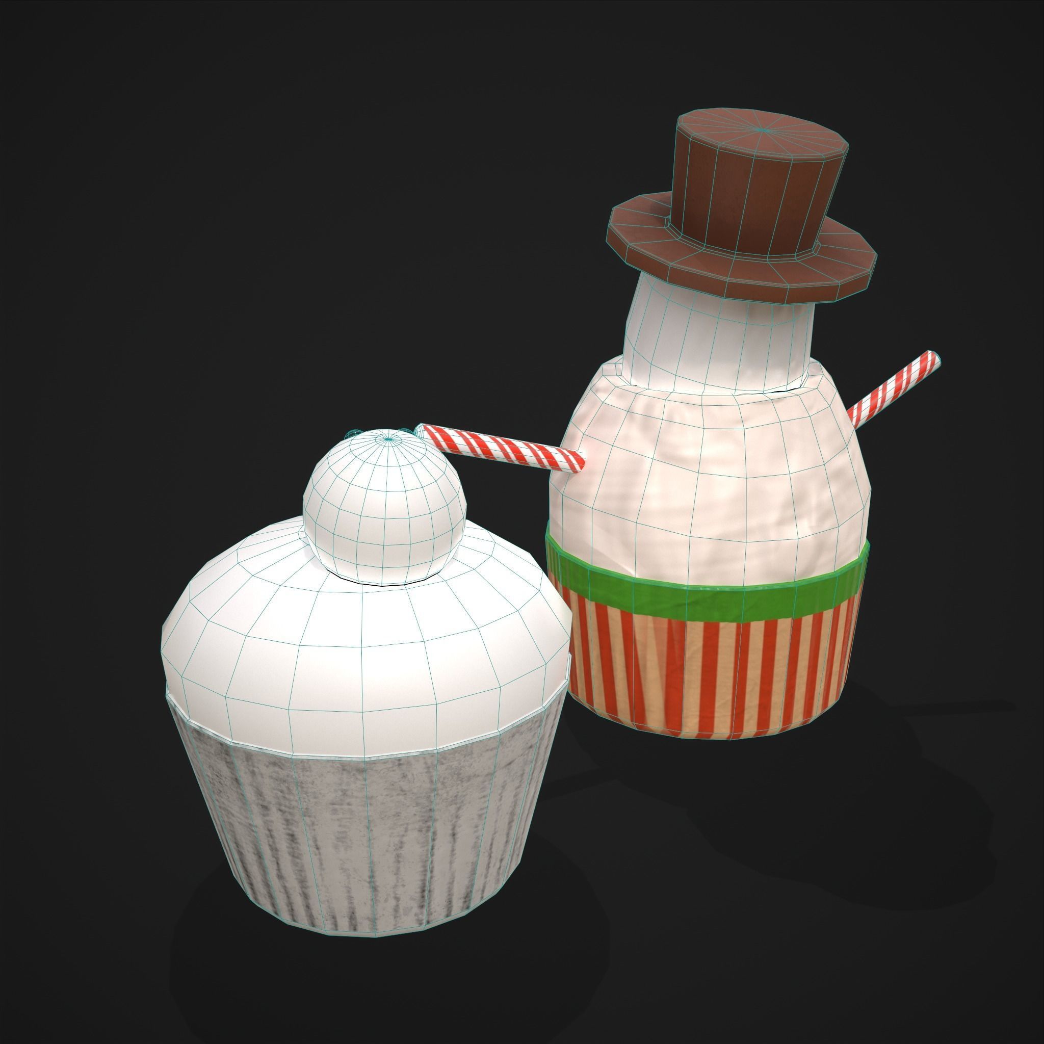 Snow Man Cup Cakes Low-poly 3D model_14
