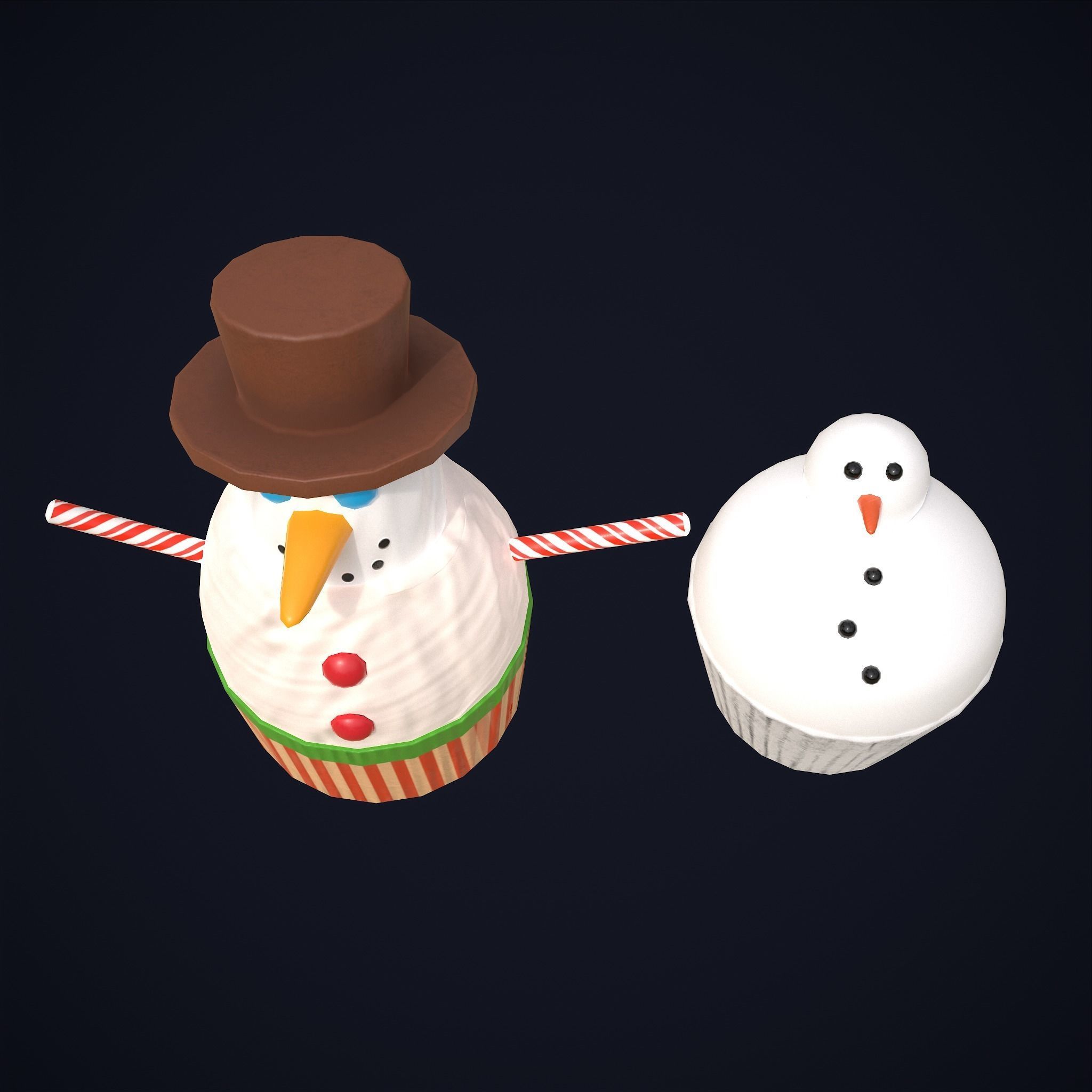 Snow Man Cup Cakes Low-poly 3D model_5