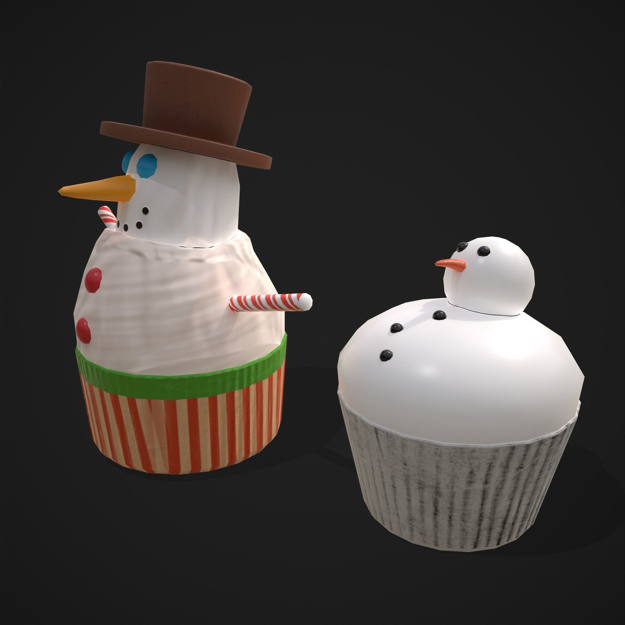 Snow Man Cup Cakes Low-poly 3D model_11