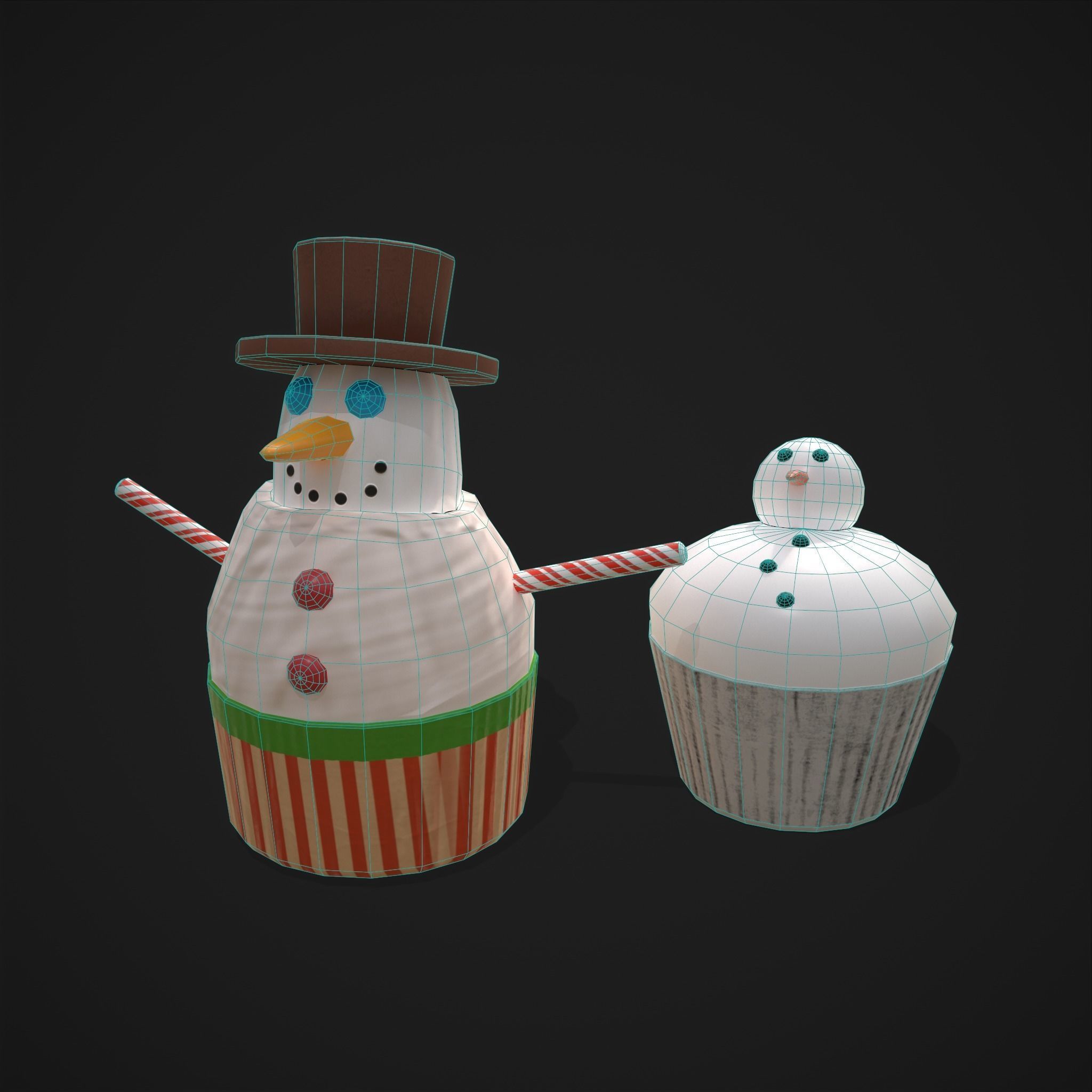 Snow Man Cup Cakes Low-poly 3D model_8
