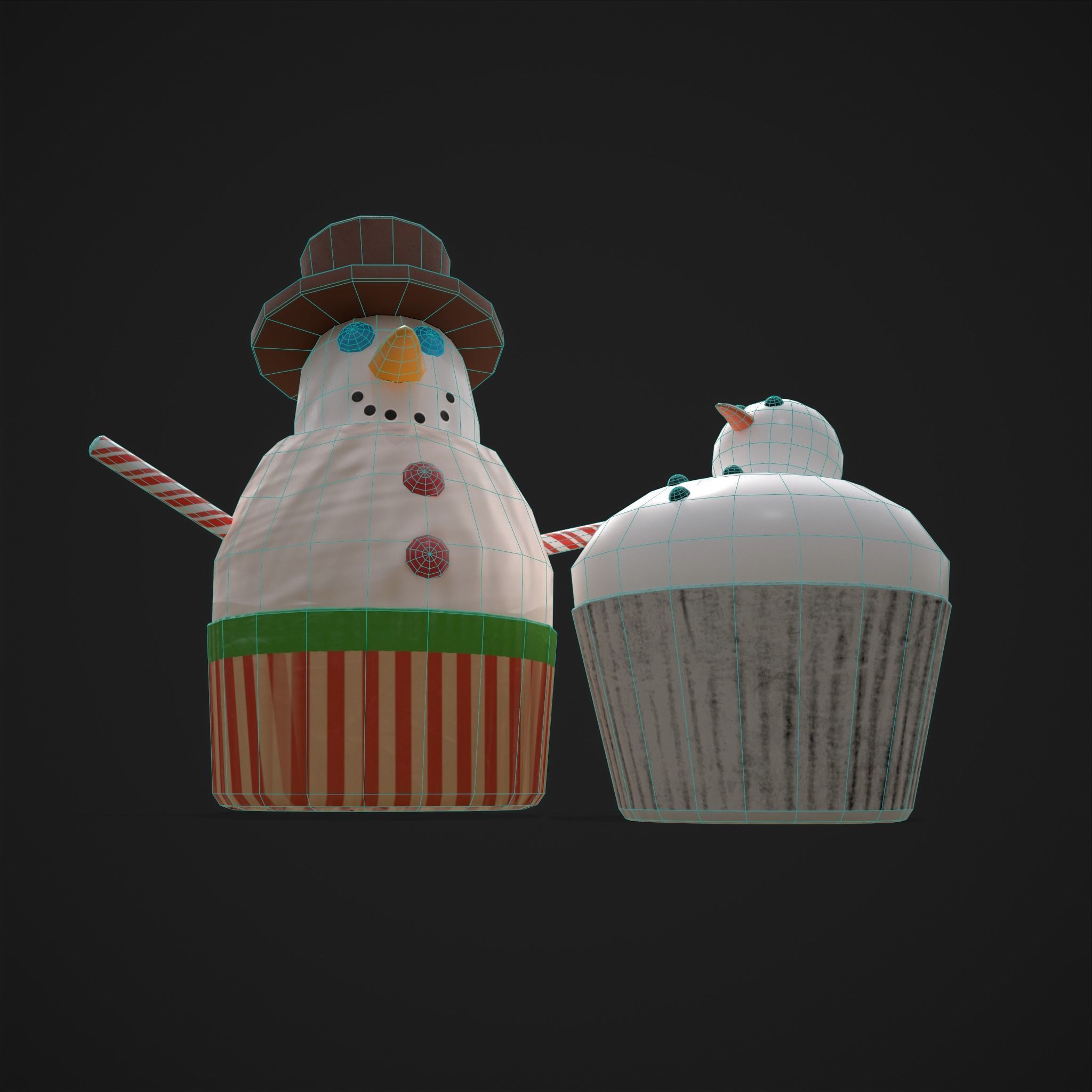 Snow Man Cup Cakes Low-poly 3D model_21