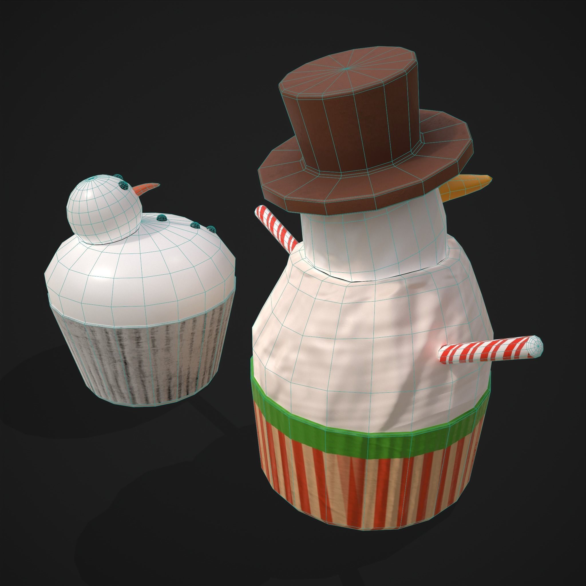 Snow Man Cup Cakes Low-poly 3D model_16