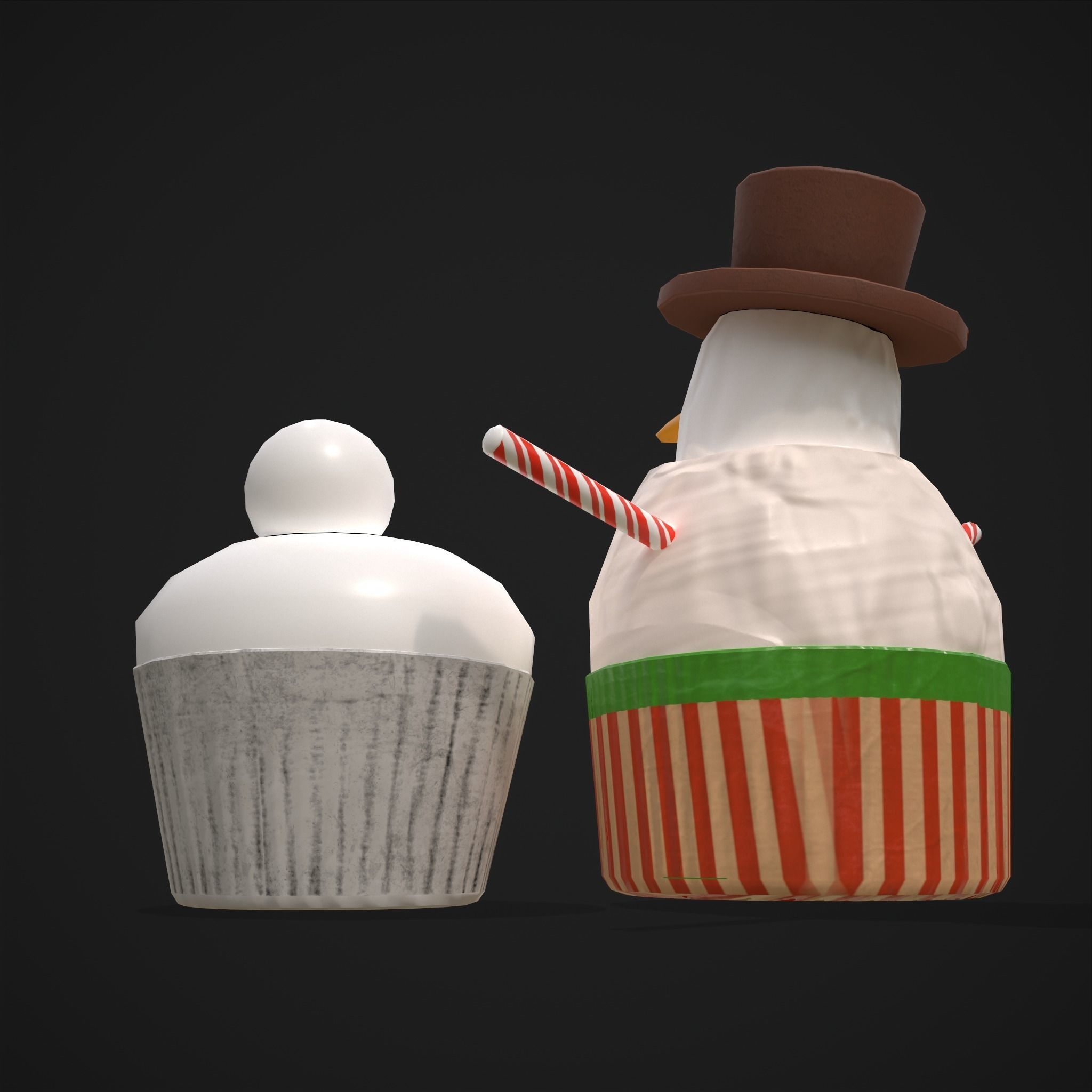 Snow Man Cup Cakes Low-poly 3D model_22