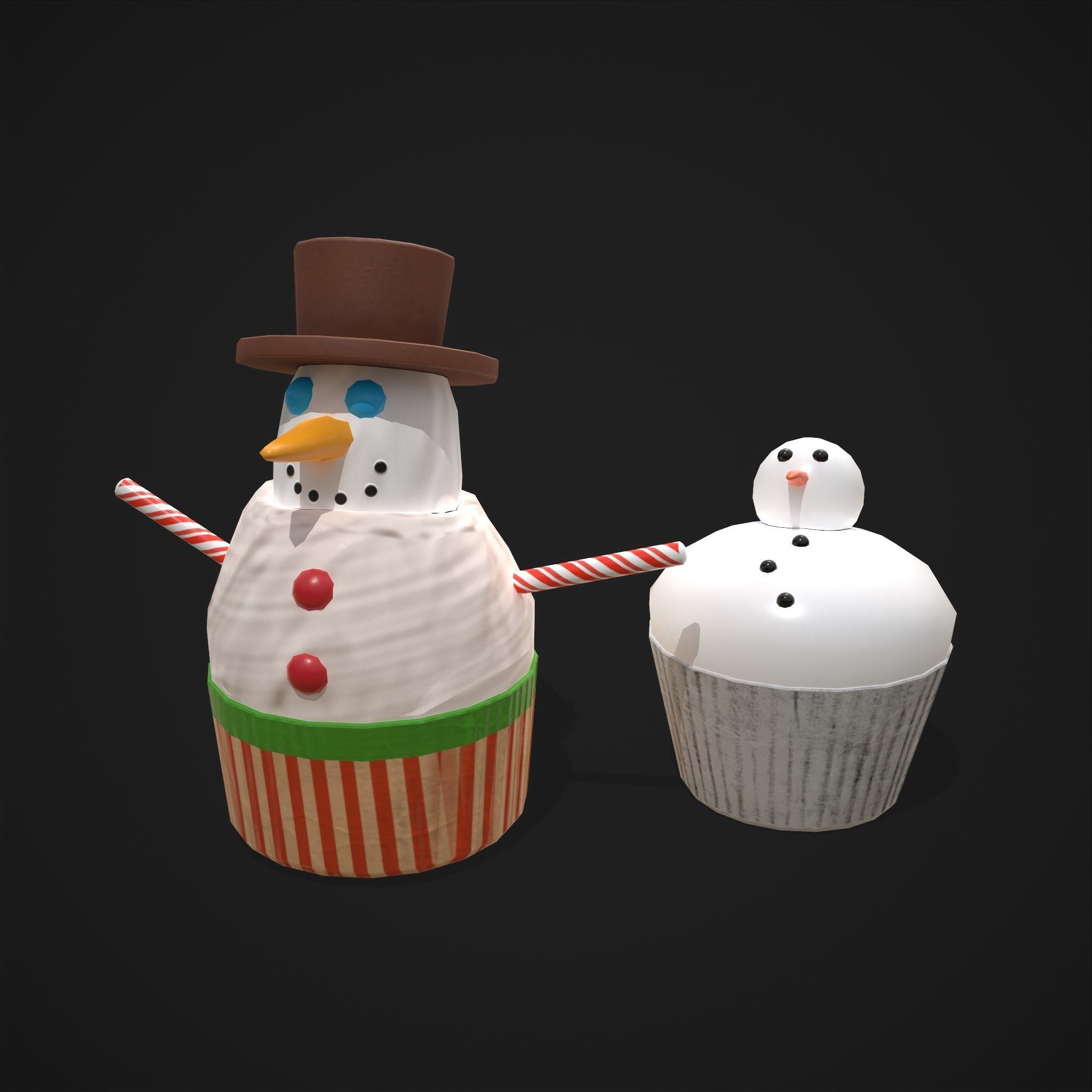 Snow Man Cup Cakes Low-poly 3D model_7