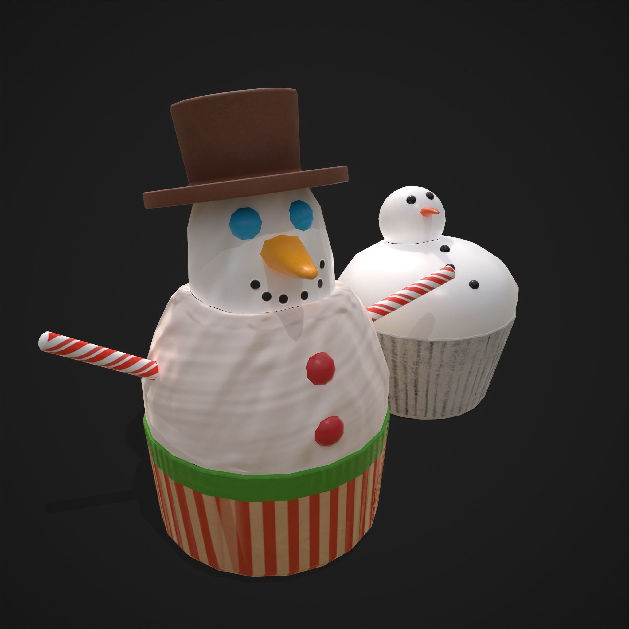 Snow Man Cup Cakes Low-poly 3D model_9