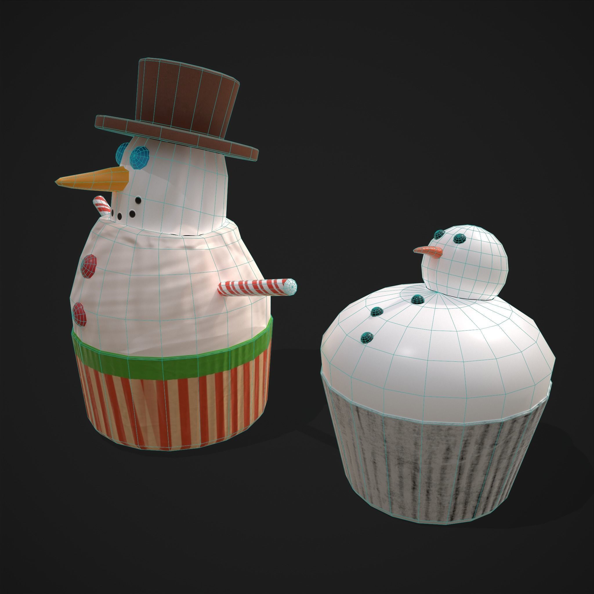 Snow Man Cup Cakes Low-poly 3D model_12