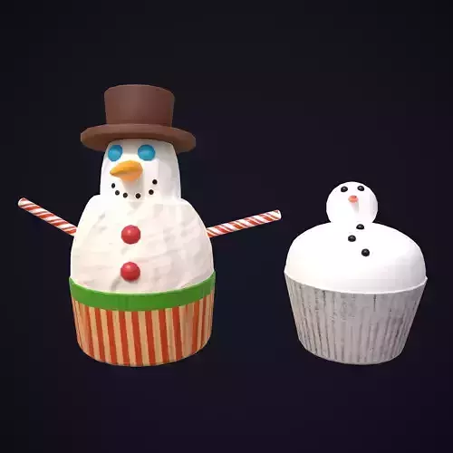Snow Man Cup Cakes Low-poly 3D model