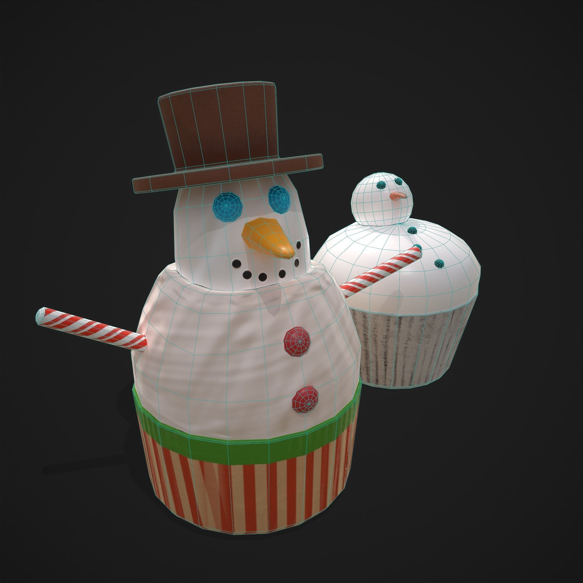 Snow Man Cup Cakes Low-poly 3D model_10