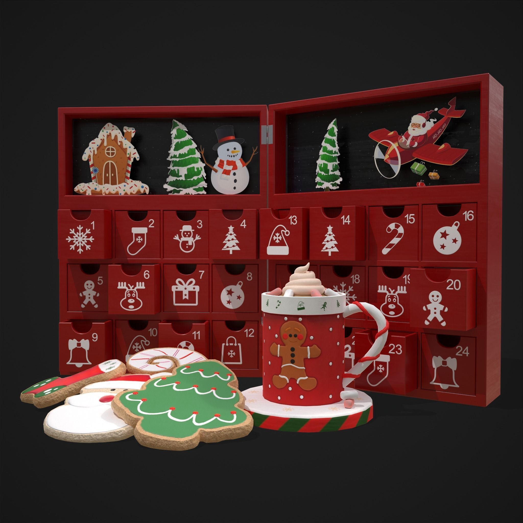Christmas Cookies Calendar and Hot Chocolate Pack 3D Model Collection_11