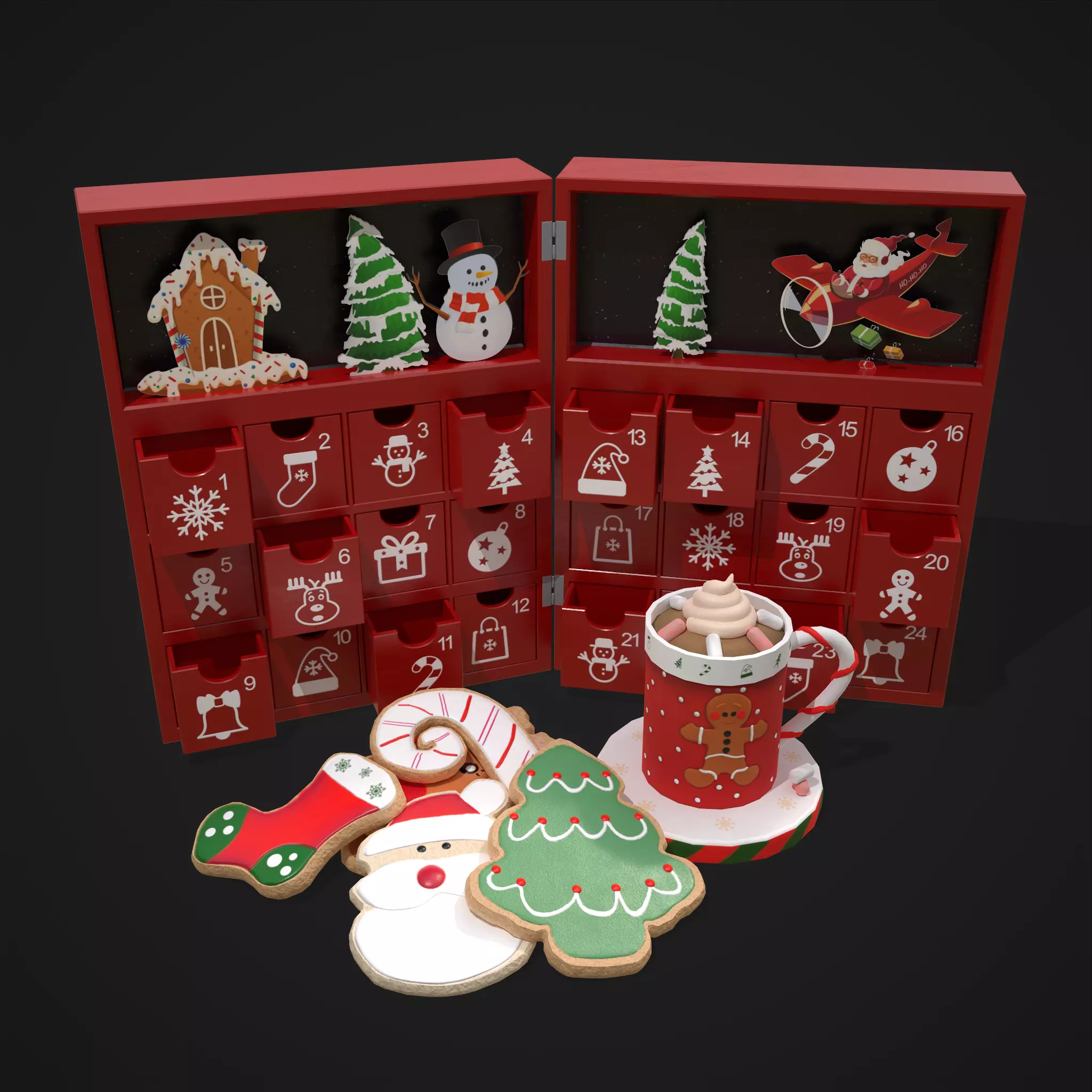 Christmas Cookies Calendar and Hot Chocolate Pack 3D Model Collection_0