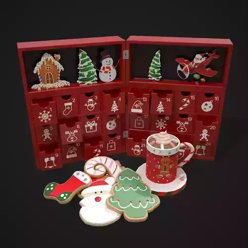 Christmas Cookies Calendar and Hot Chocolate Pack 3D Model Collection