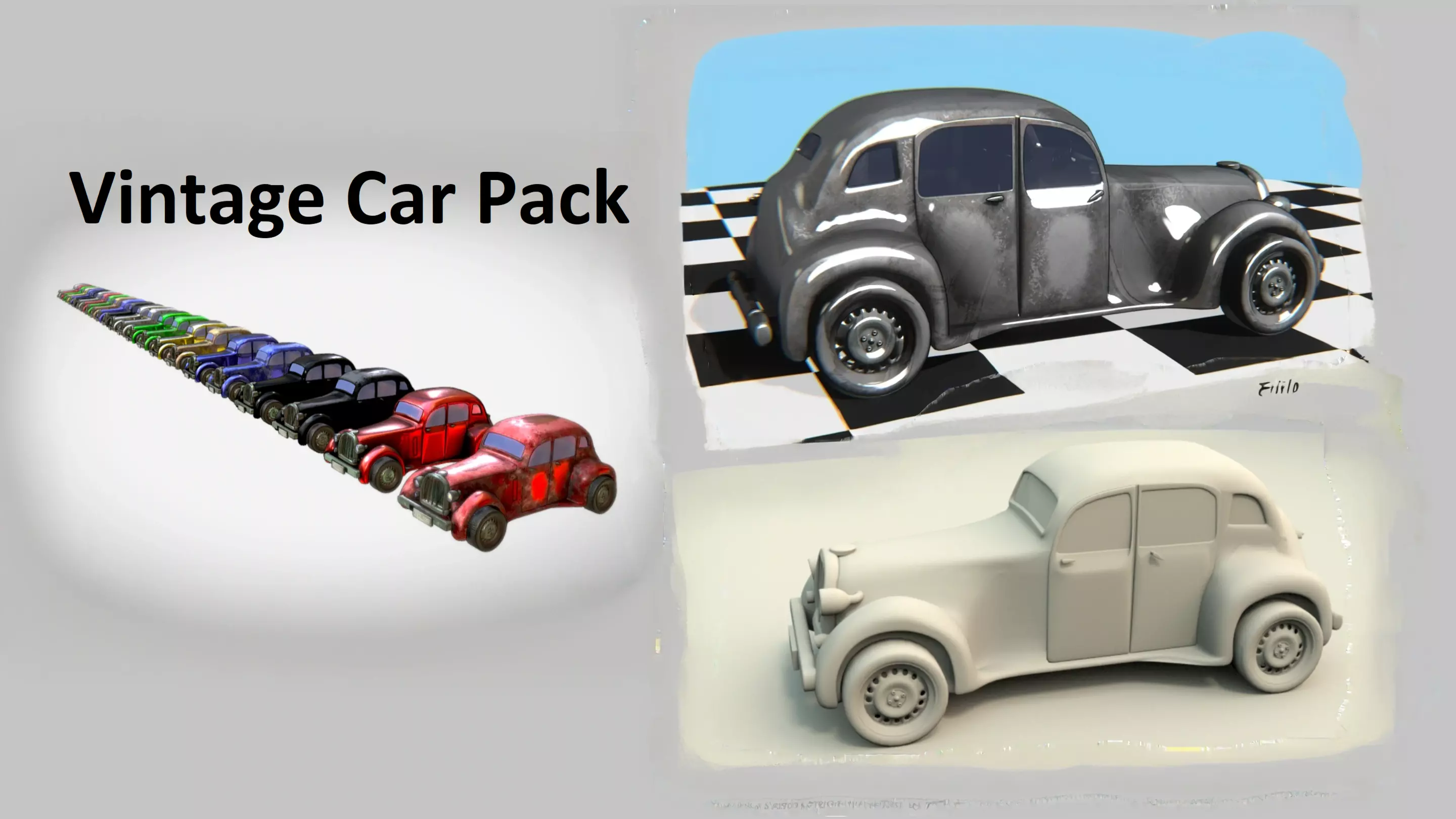 Vintage Car Pack - Old Car Model Low-poly 3D model_0