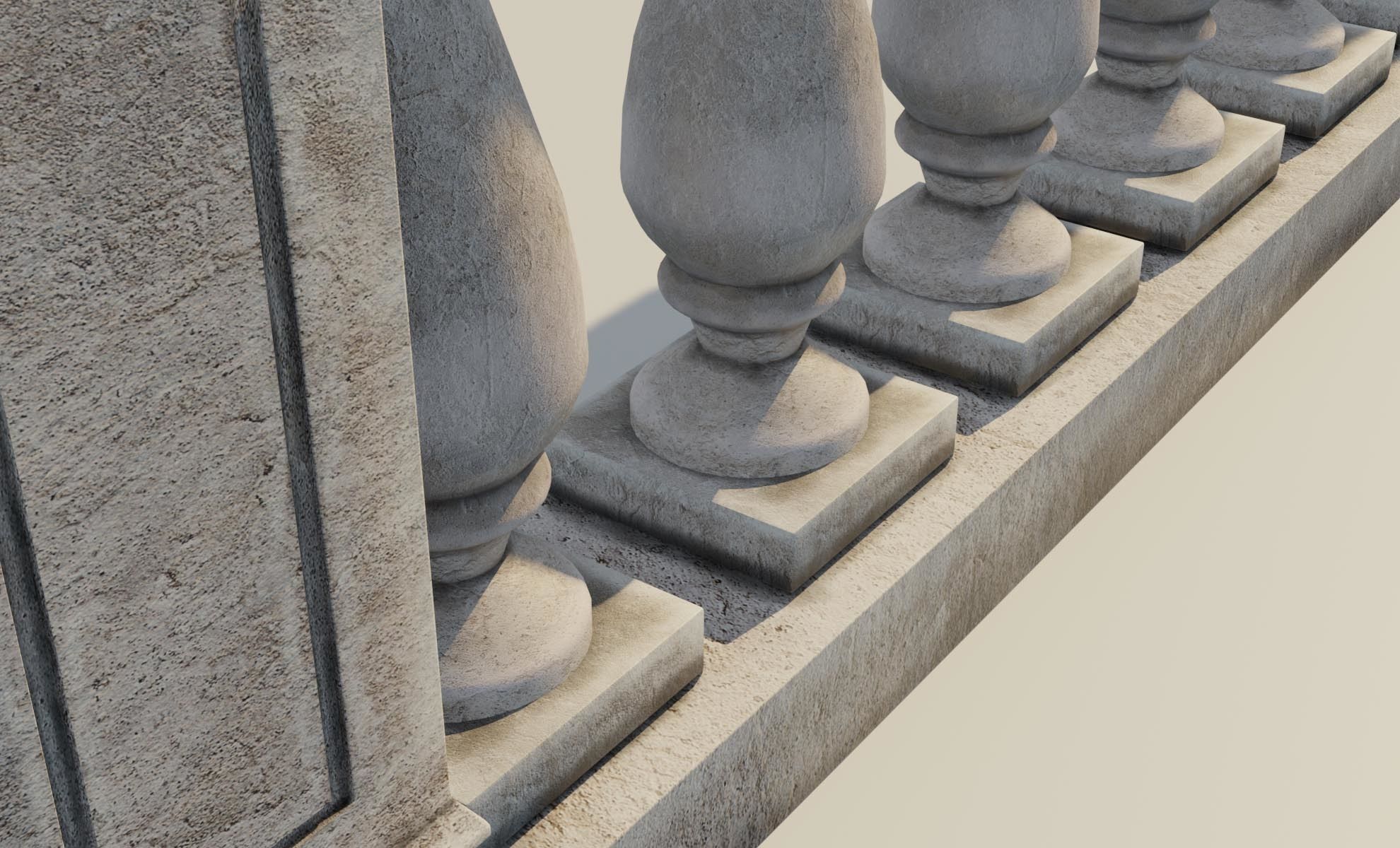Stone Balustrade Balcony Terrace Low-poly 3D model_1