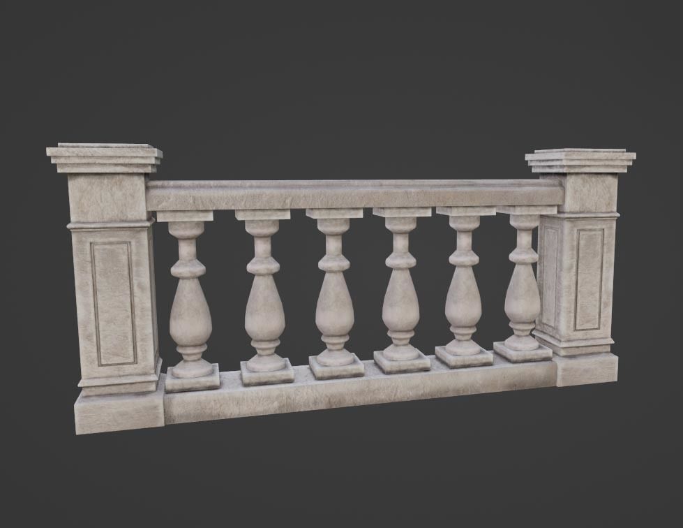 Stone Balustrade Balcony Terrace Low-poly 3D model_2