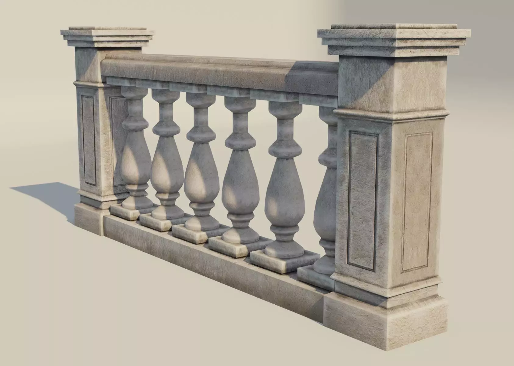 Stone Balustrade Balcony Terrace Low-poly 3D model_0