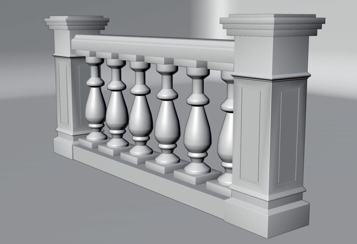 Stone Balustrade Balcony Terrace Low-poly 3D model_3