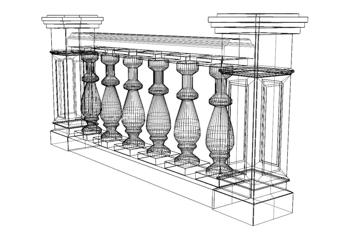 Stone Balustrade Balcony Terrace Low-poly 3D model_4