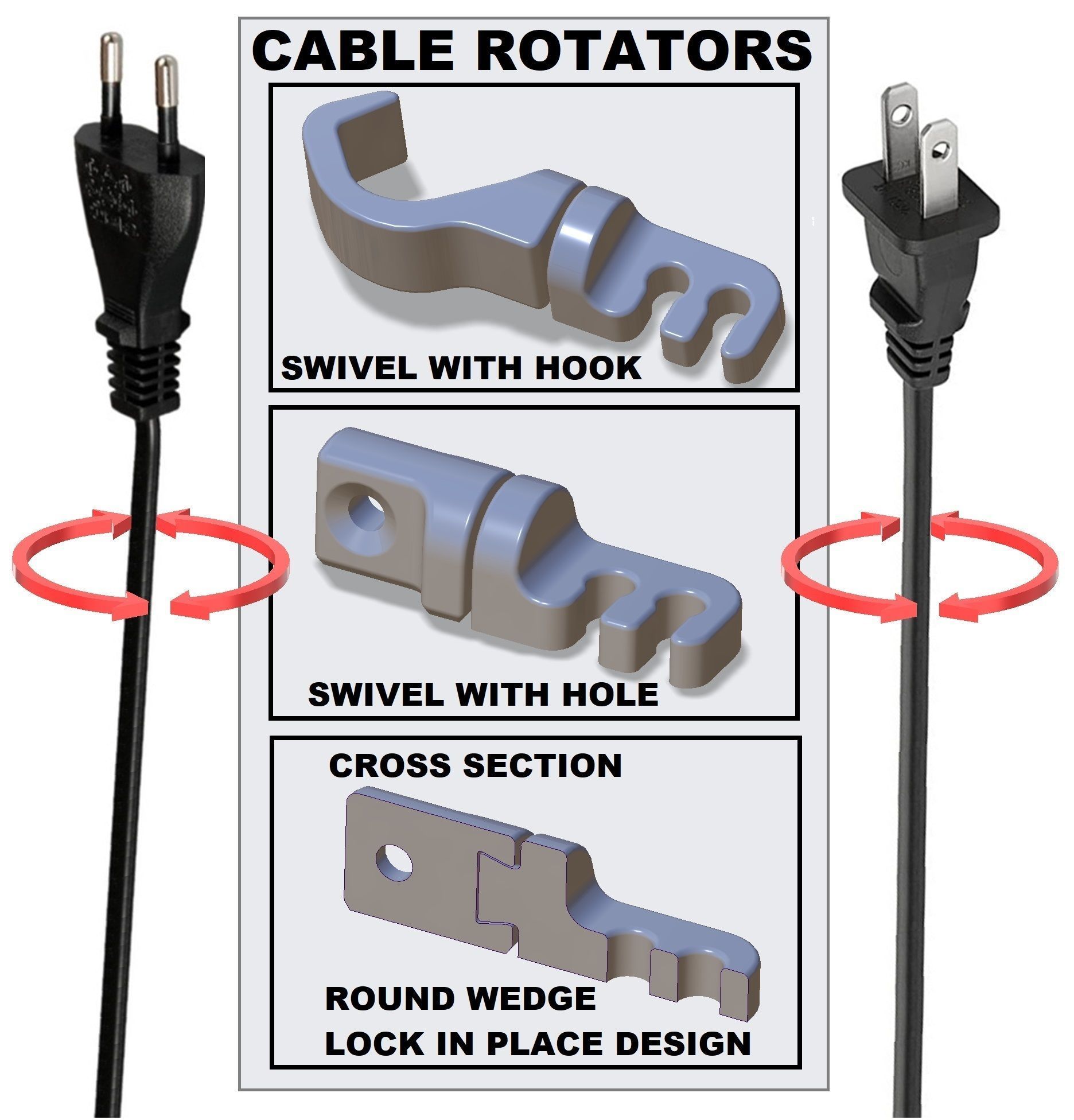 CABLE ROTATOR  ANGLER by swiveling hook 3D print model_1