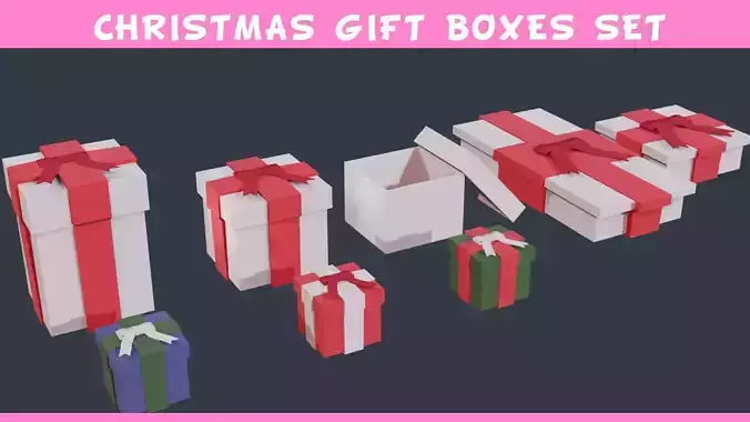 Low-Poly Christmas gift box pack - Game-ready