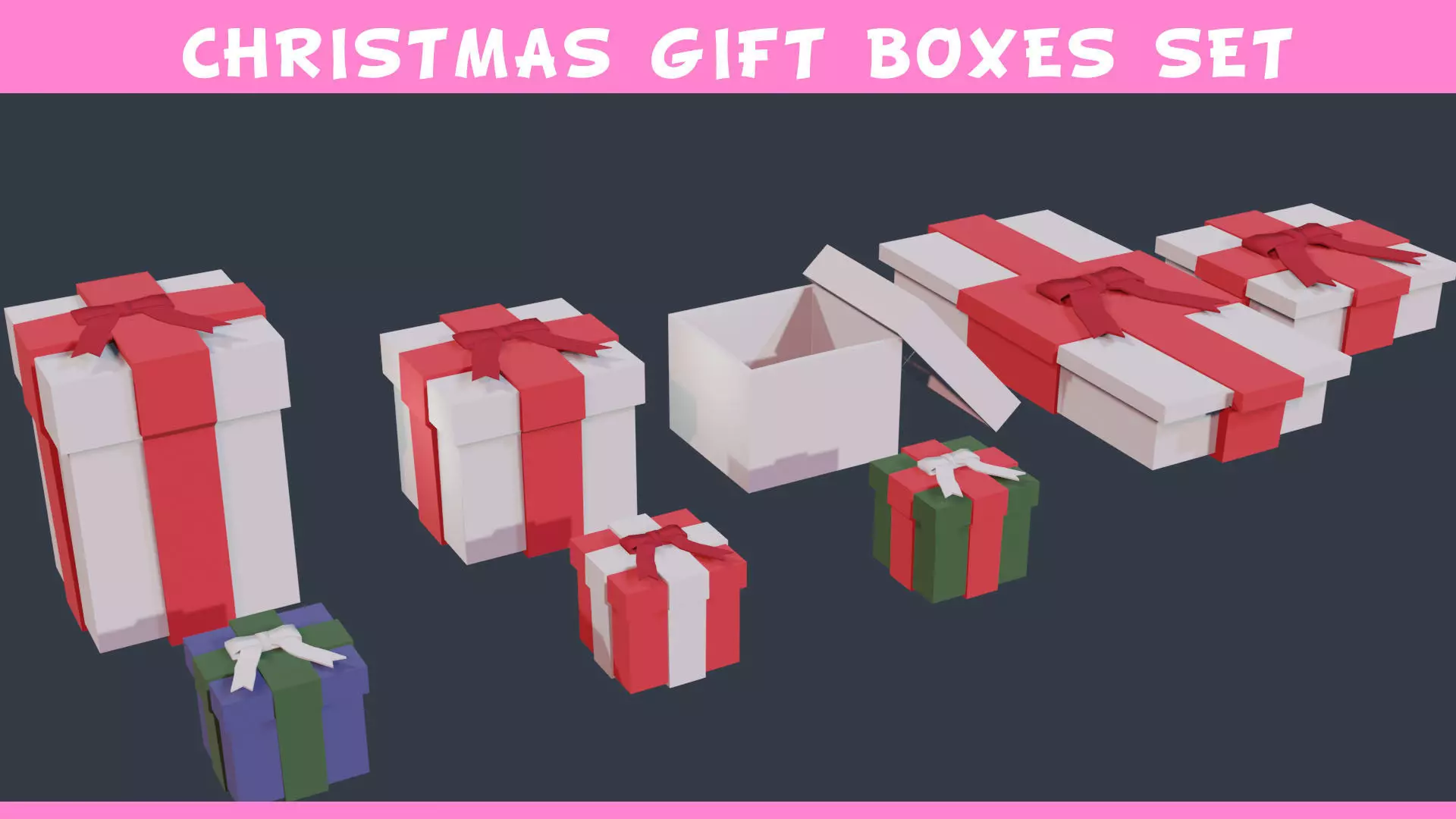 Low-Poly Christmas gift box pack - Game-ready Low-poly 3D model_0