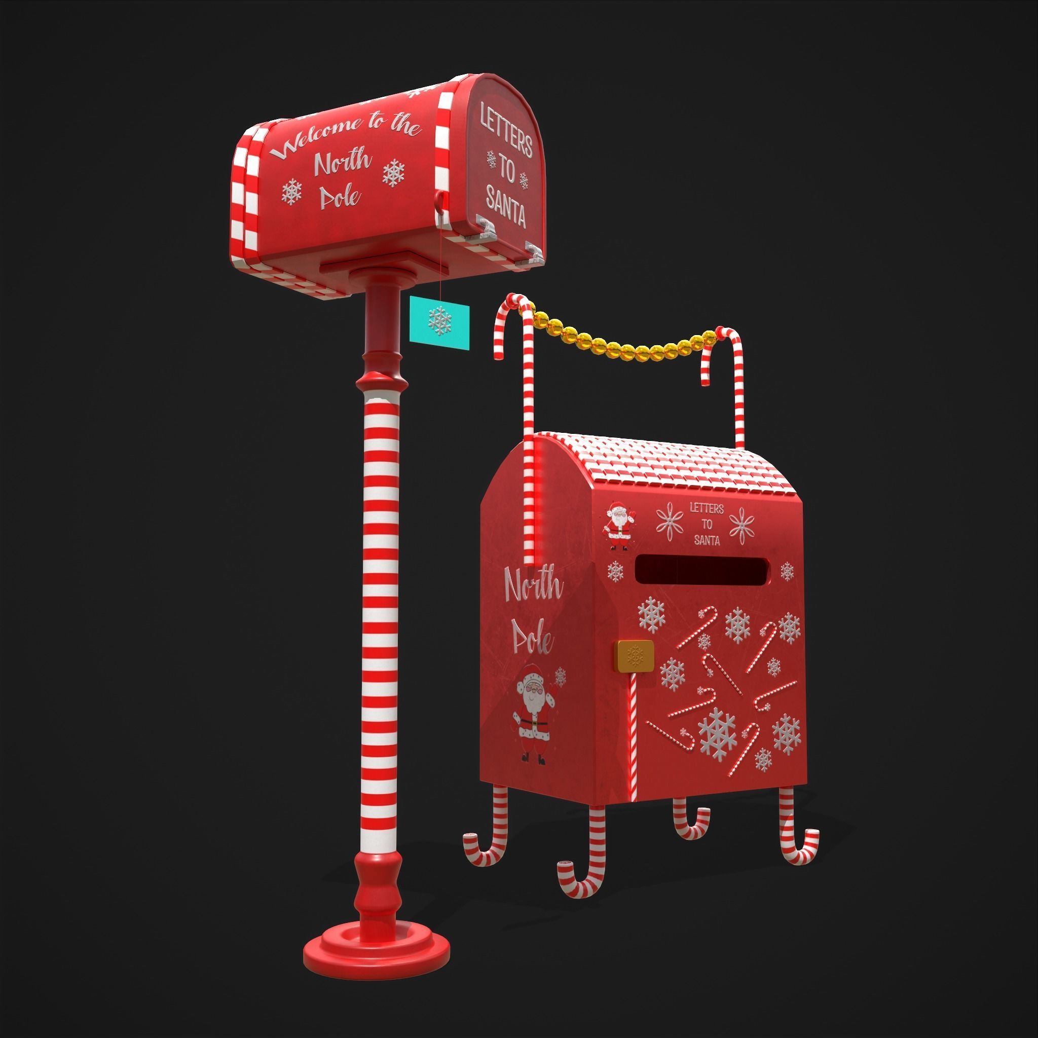 Christmas Santas Mail Boxes  3D Model Collection_7