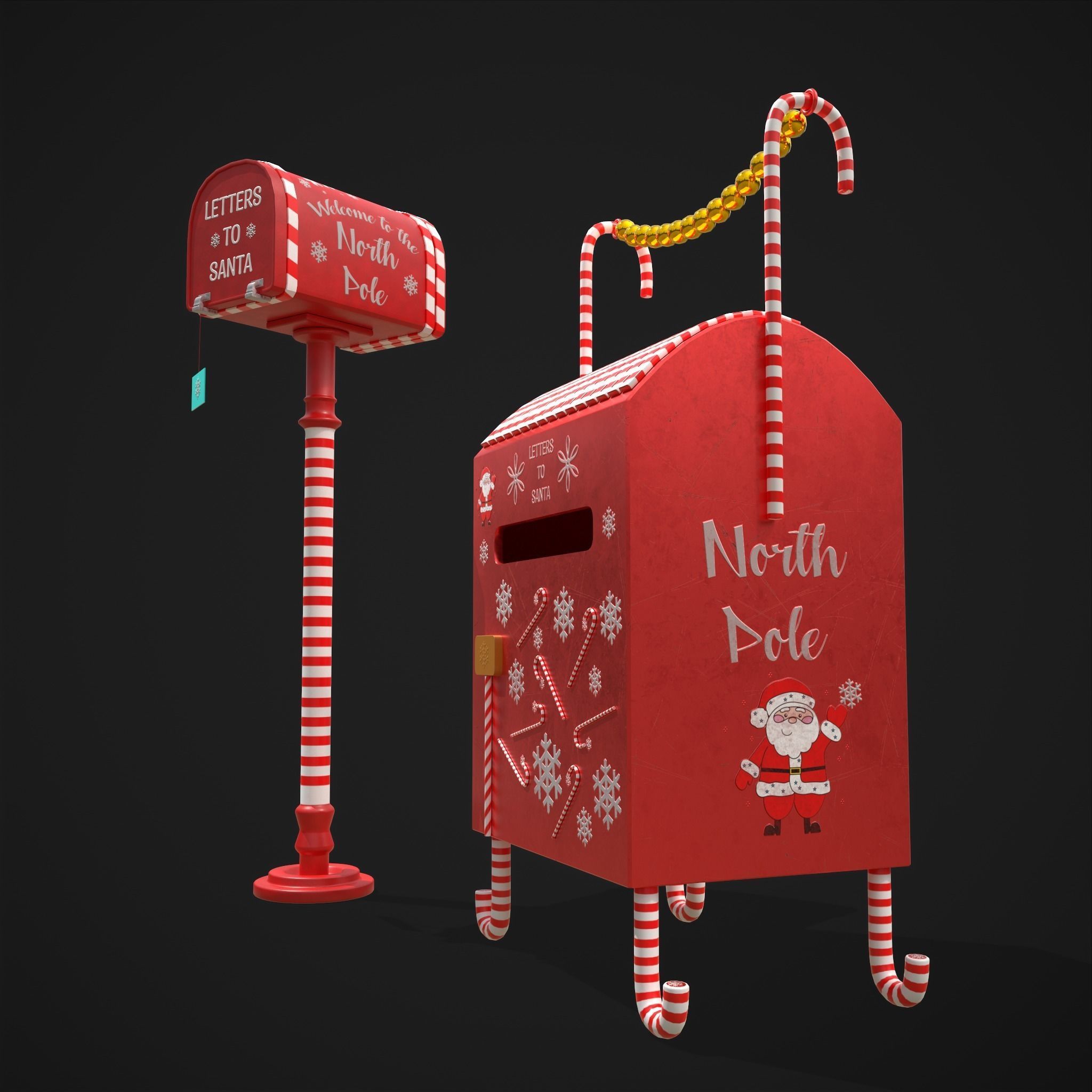 Christmas Santas Mail Boxes  3D Model Collection_11