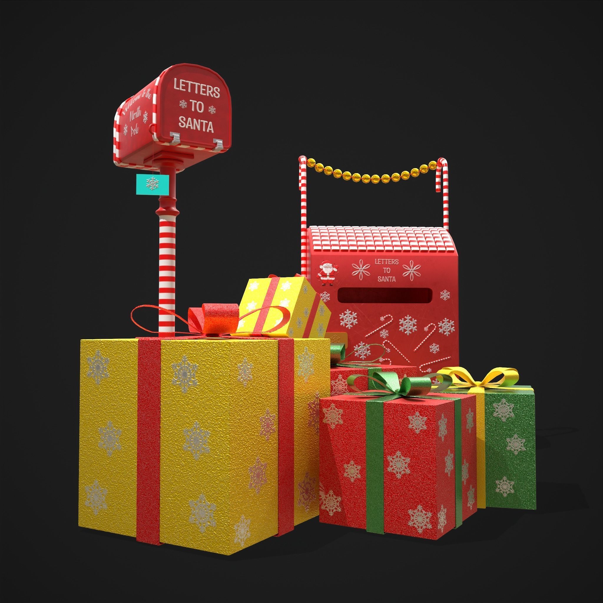 Christmas Mail Boxes and Gifts  3D Model Collection_16