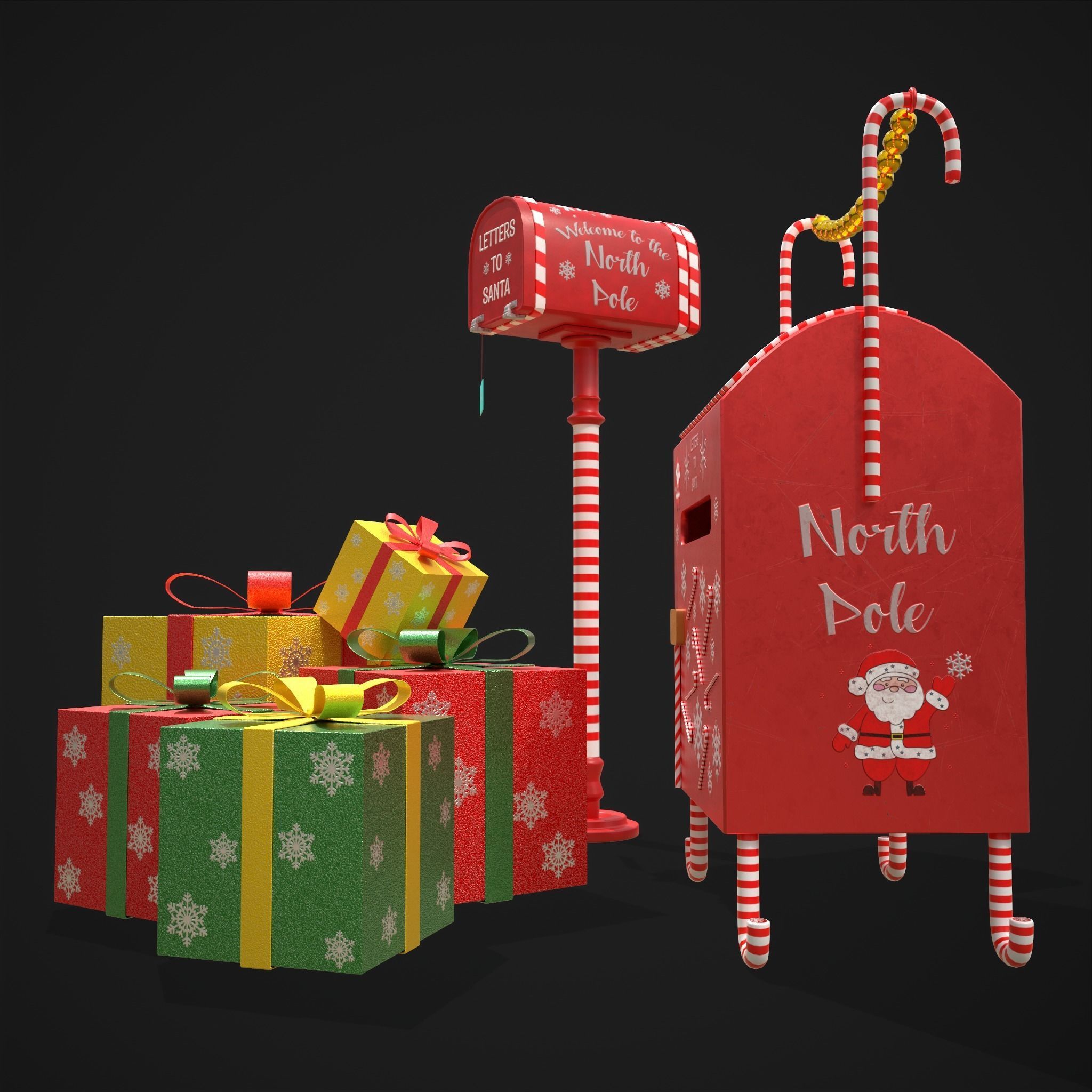 Christmas Mail Boxes and Gifts  3D Model Collection_11