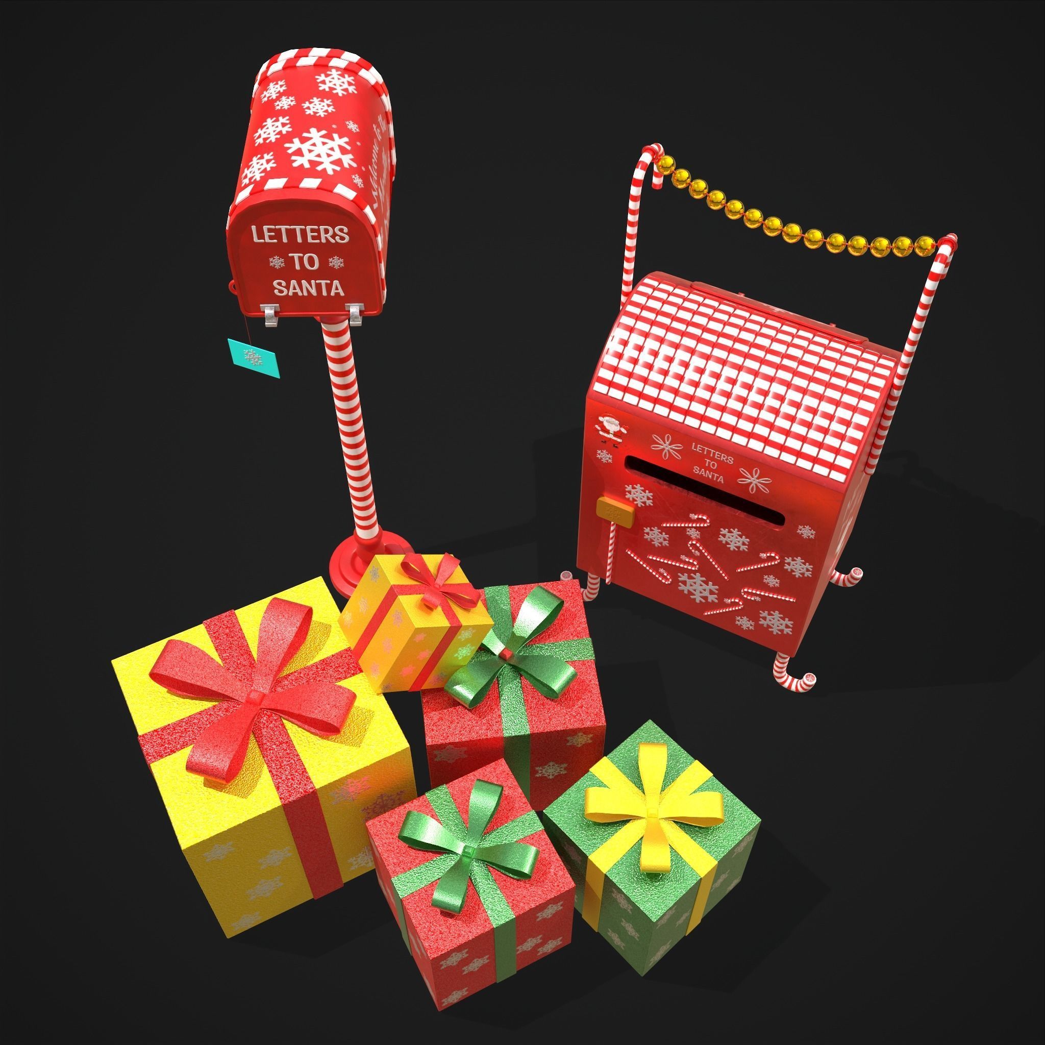 Christmas Mail Boxes and Gifts  3D Model Collection_7