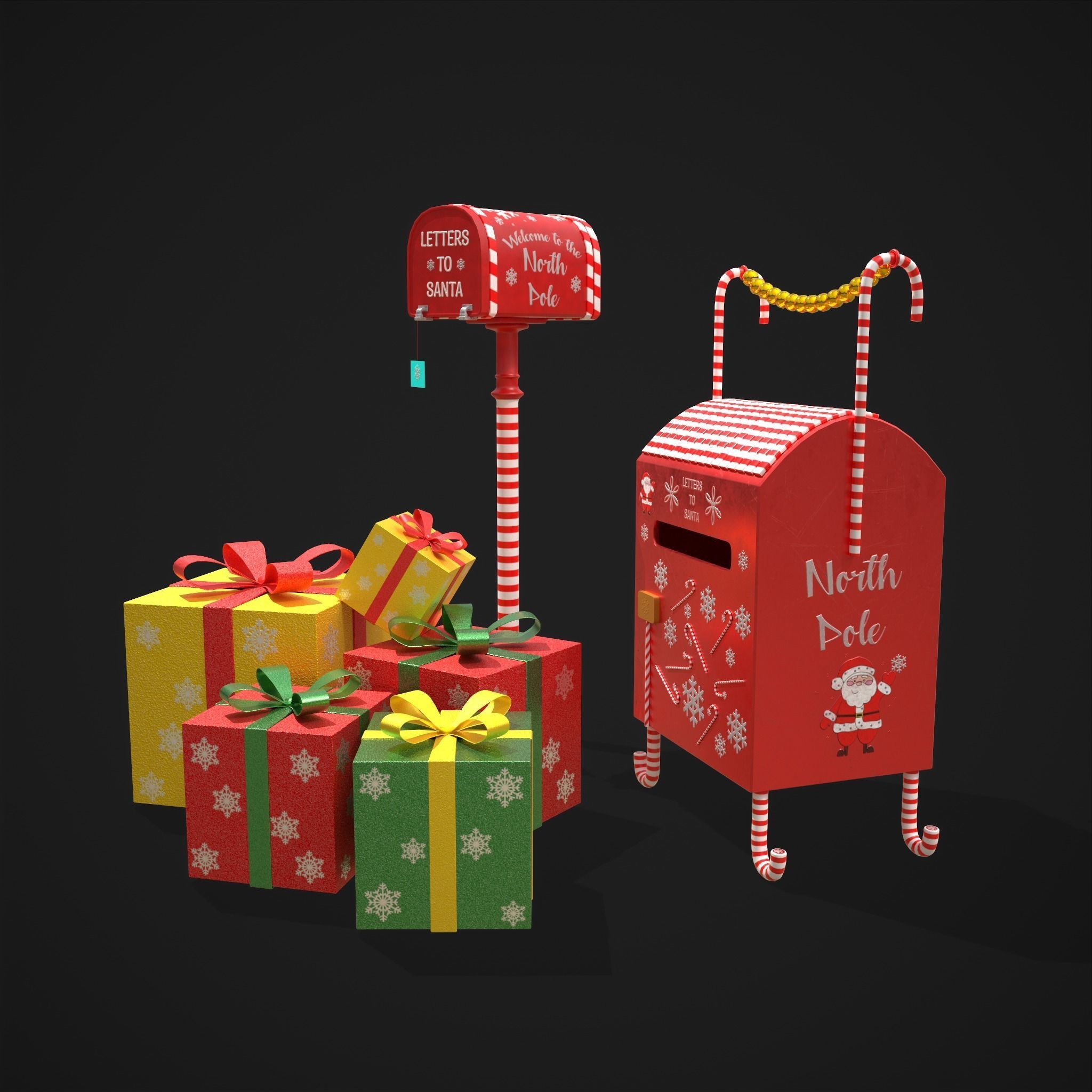 Christmas Mail Boxes and Gifts  3D Model Collection_5