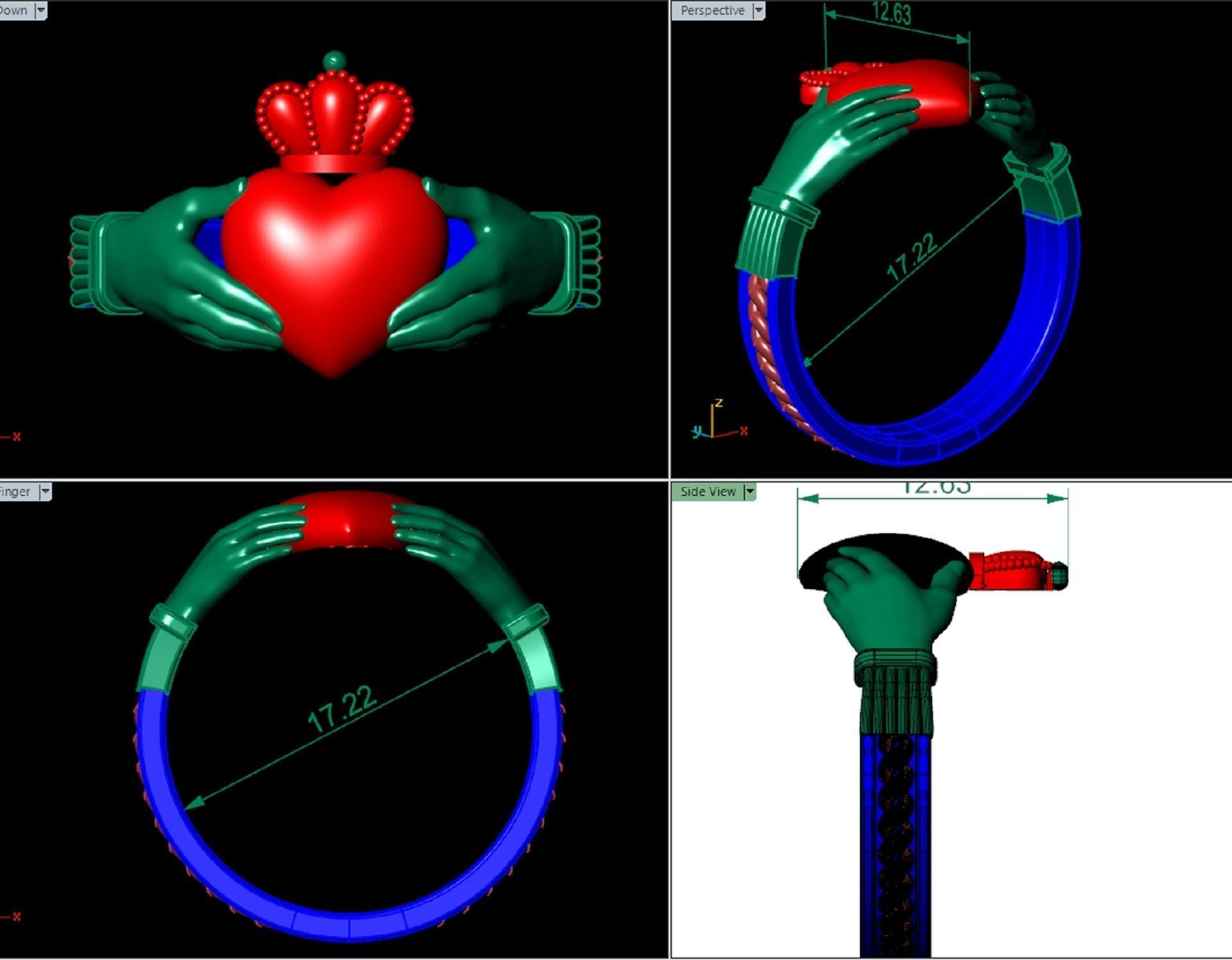 claddagh ring number four 3D print model_7