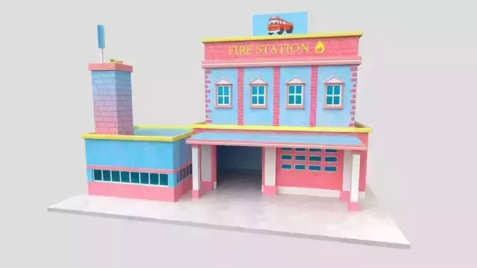 3D Cartoon Fire station Model