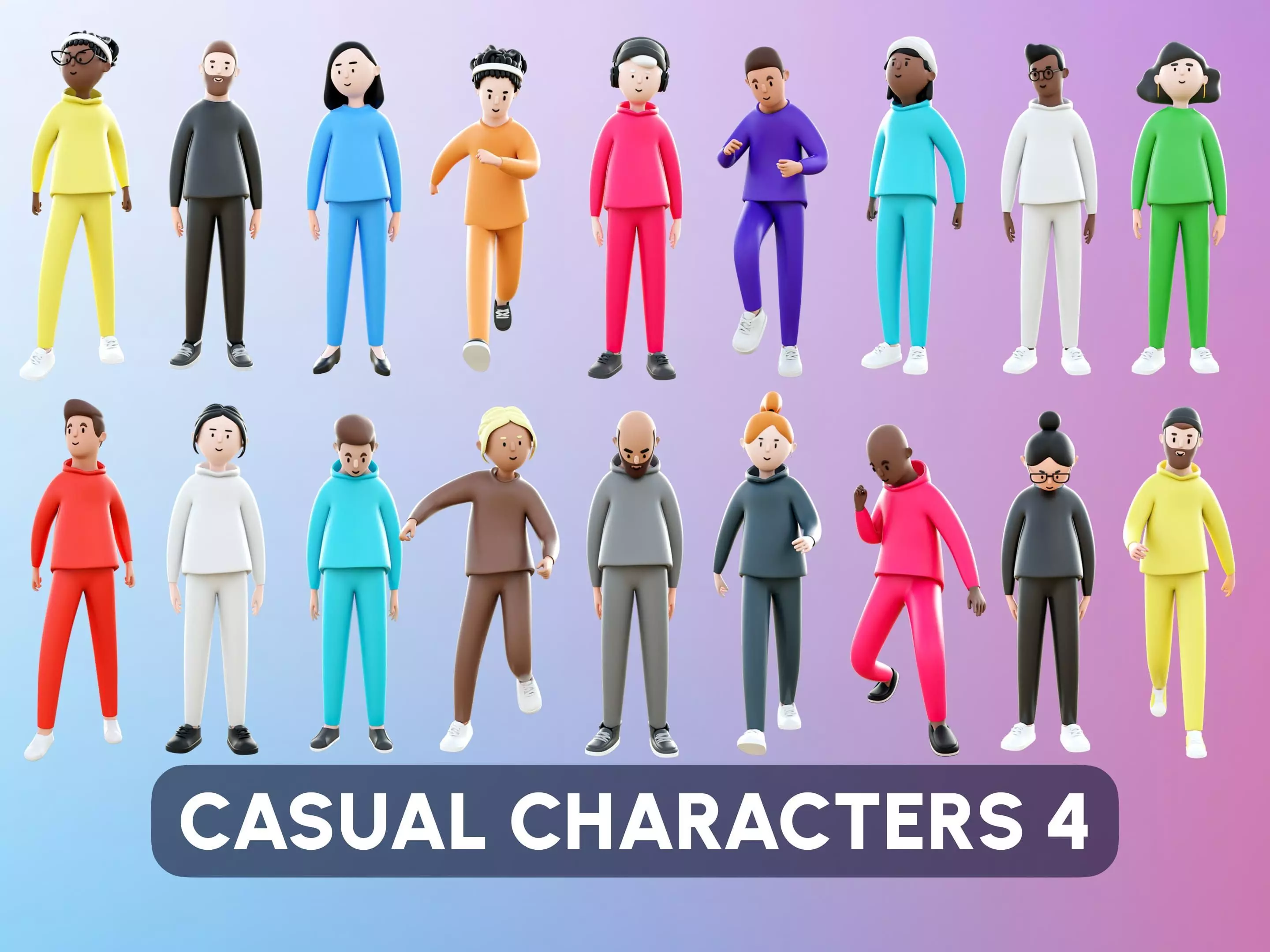 Casual Characters 4 Low-poly 3D model_0