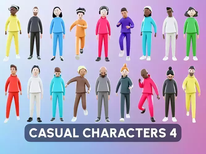 Casual Characters 4 Low-poly 3D model