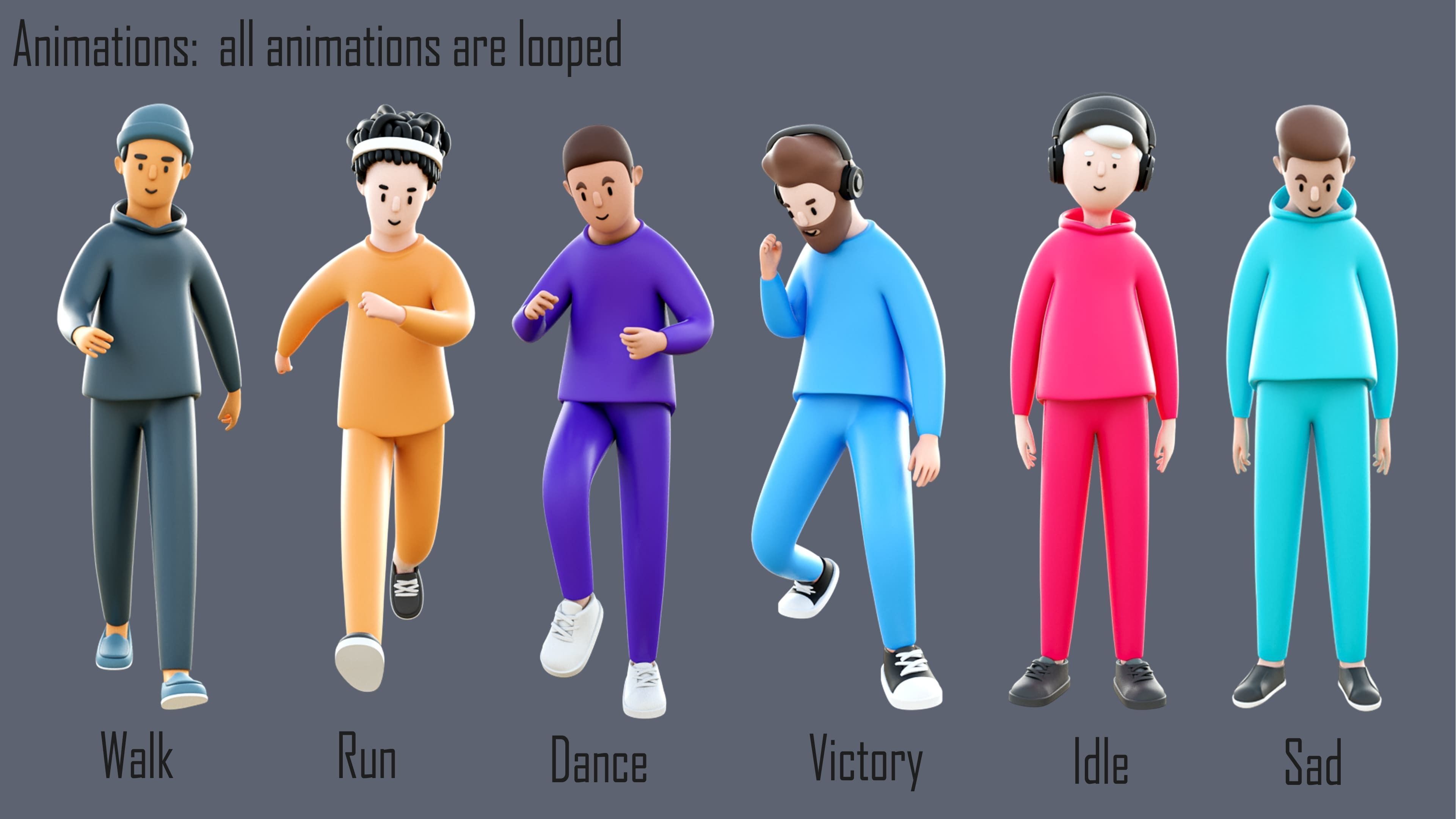 Casual Characters 4 Low-poly 3D model_3